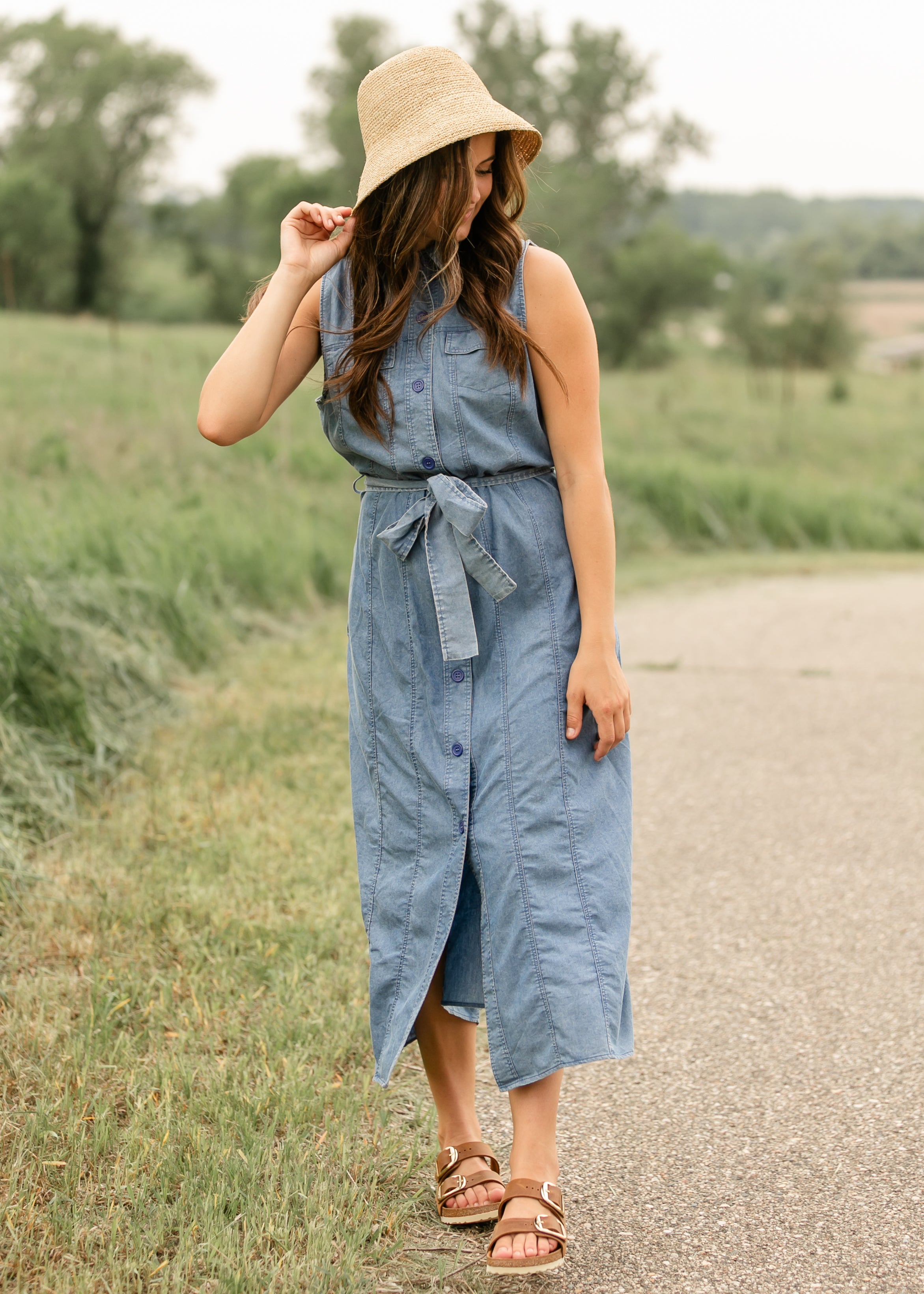 Sleeveless Belted Denim Dress