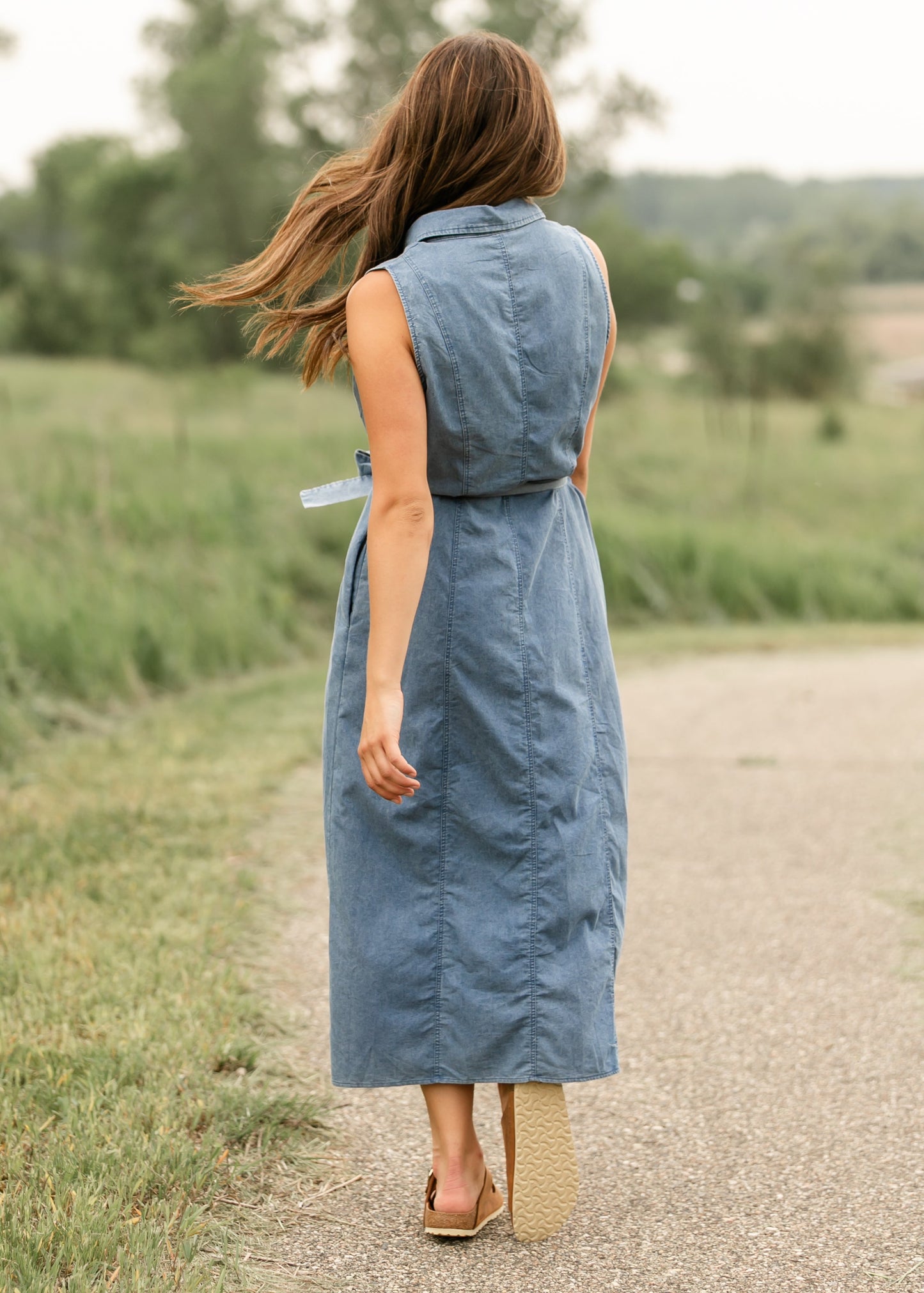 Sleeveless Belted Denim Dress FF Dresses