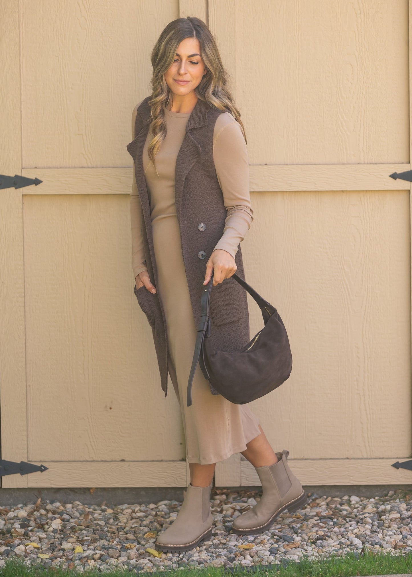 Sleeveless Notched Collar Long Sweater Vest FF Layering Essentials