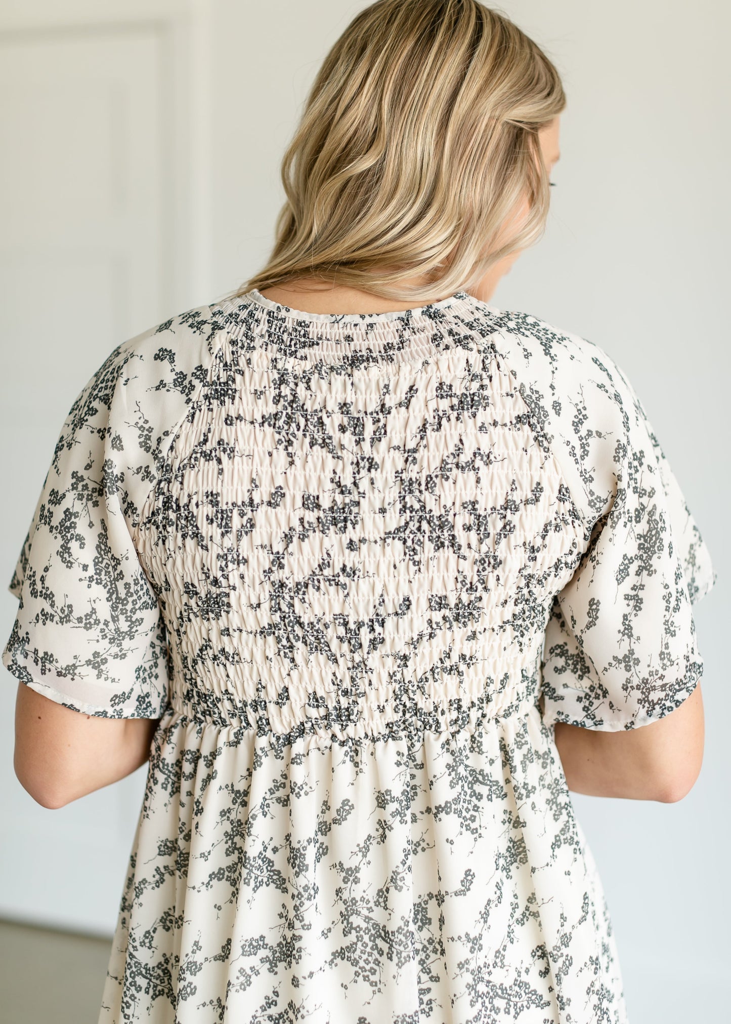 Smocked V-neck Floral Midi Dress FF Dresses