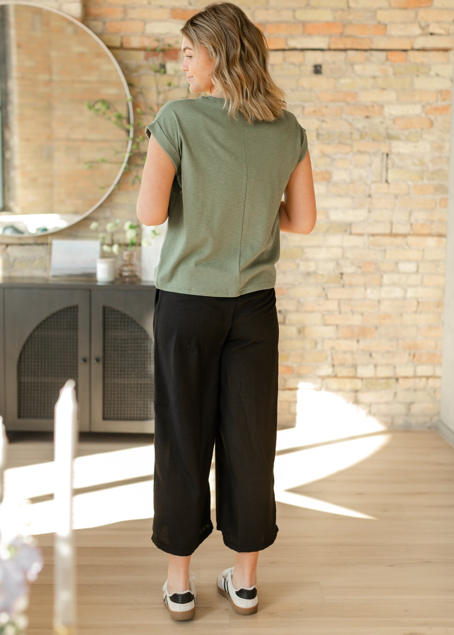 Smocked Waist Linen Feel Culottes FF Skirts