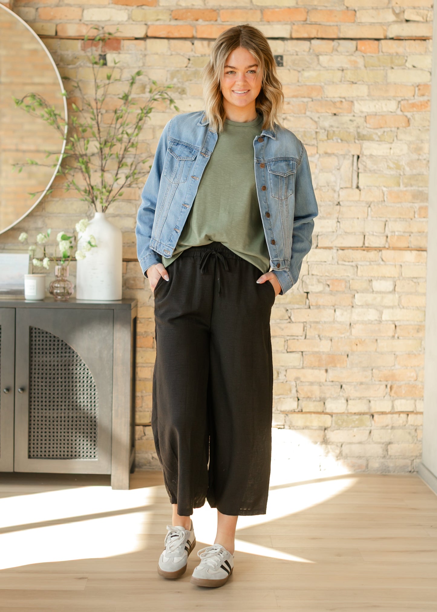 Smocked Waist Linen Feel Culottes FF Skirts