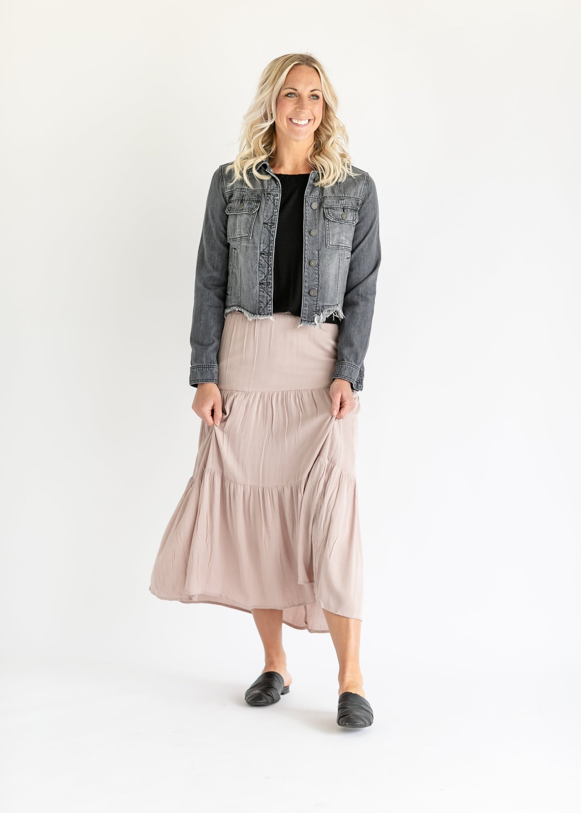 Smocked Waist Tiered Maxi Skirt FF Skirts Tan / S