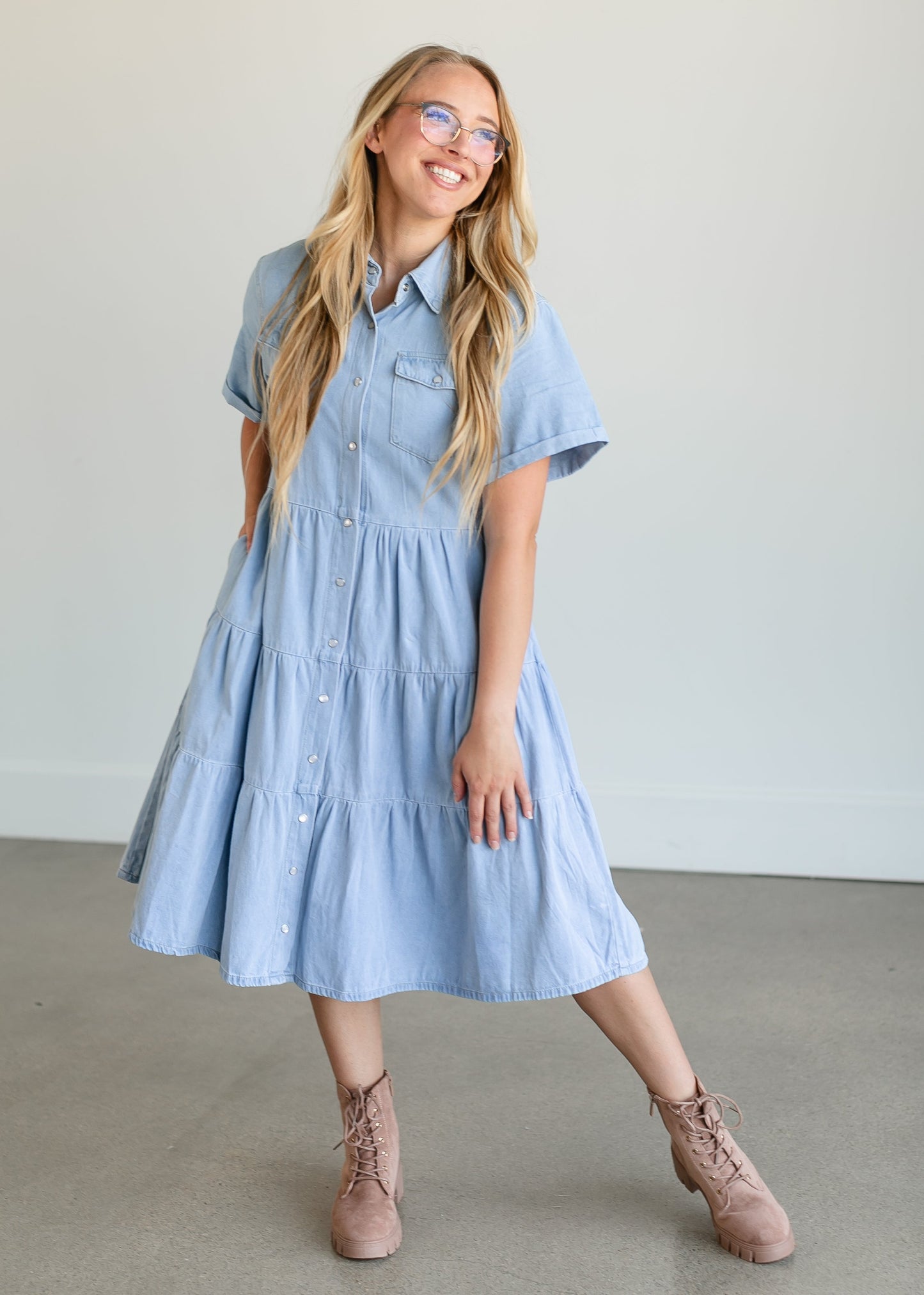 Snap Up Denim Midi Dress FF Dresses