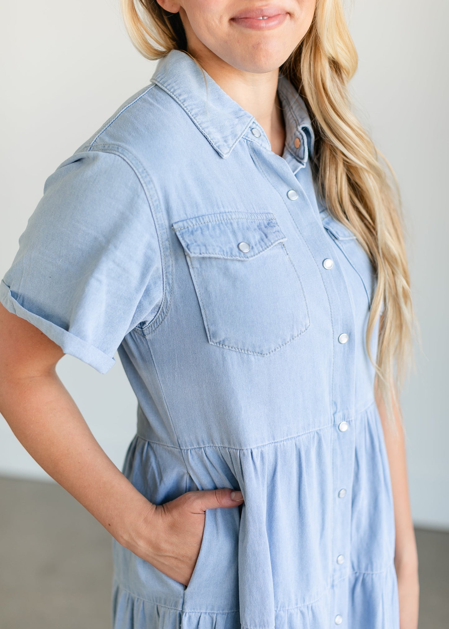 Snap Up Denim Midi Dress FF Dresses