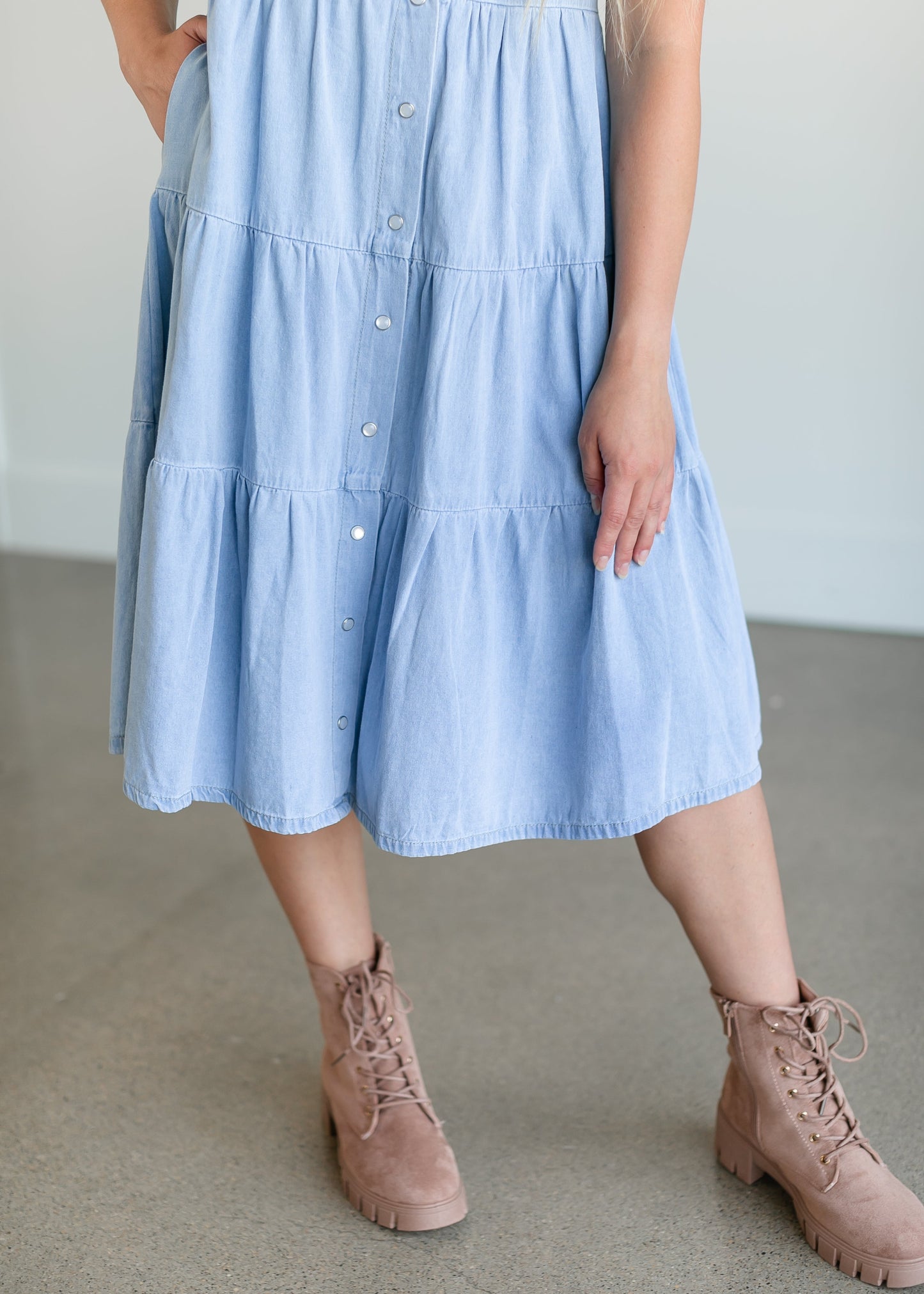 Snap Up Denim Midi Dress FF Dresses