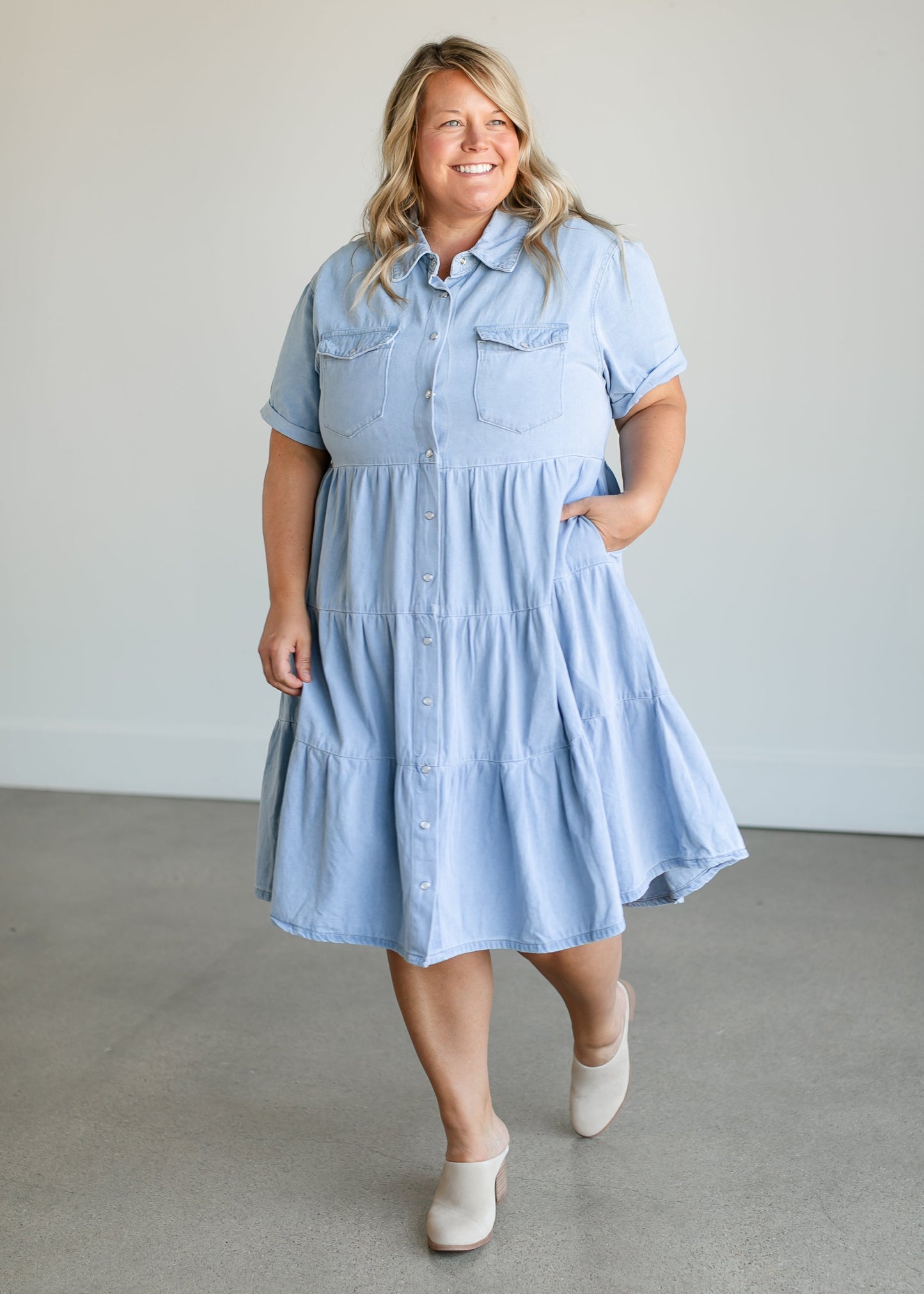 Snap Up Denim Midi Dress FF Dresses