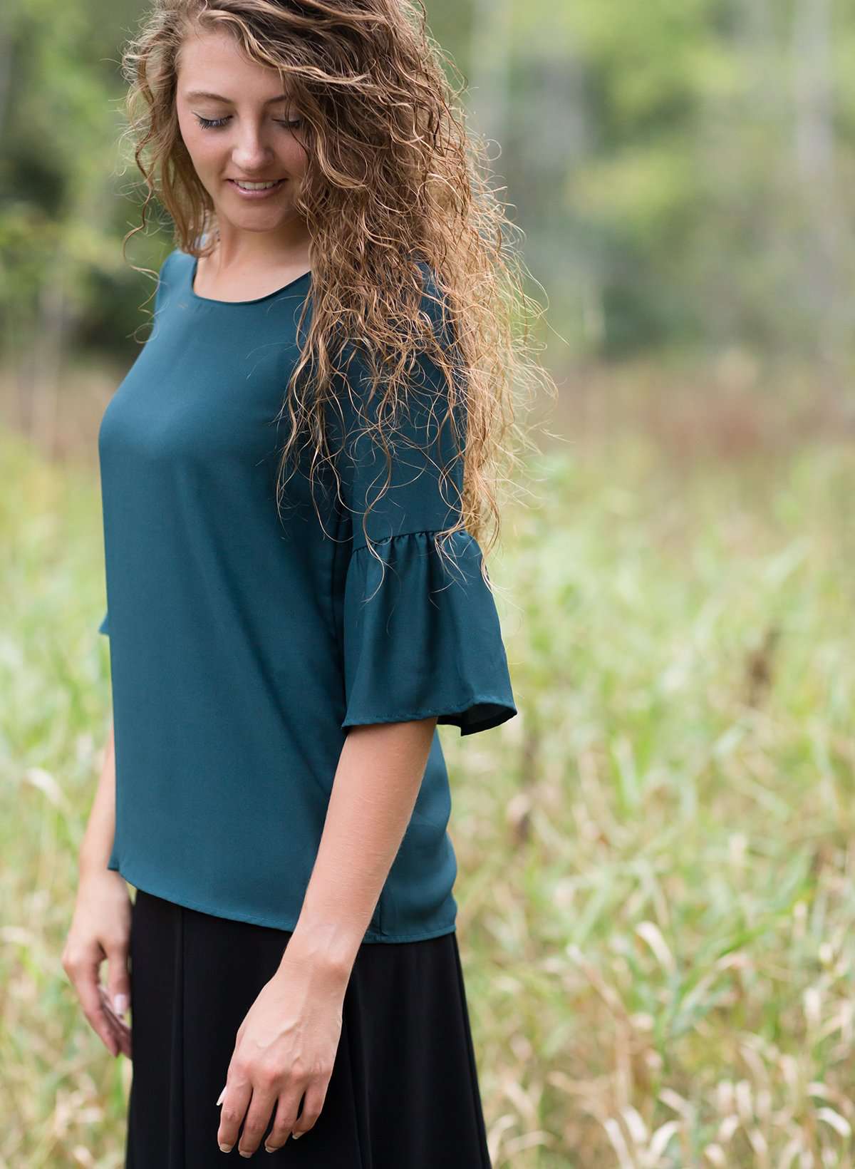 Solid Poet Blouse Tops