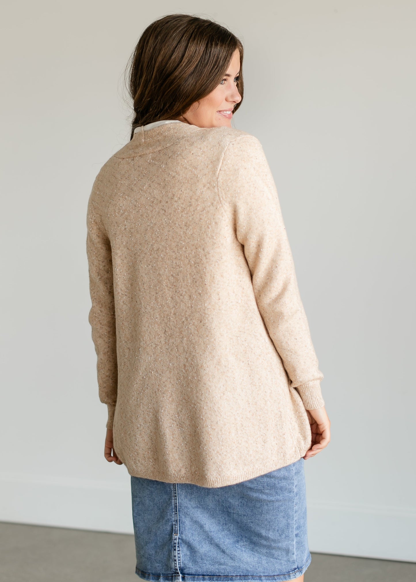 Speckled Knit Open Front Cardigan FF Tops