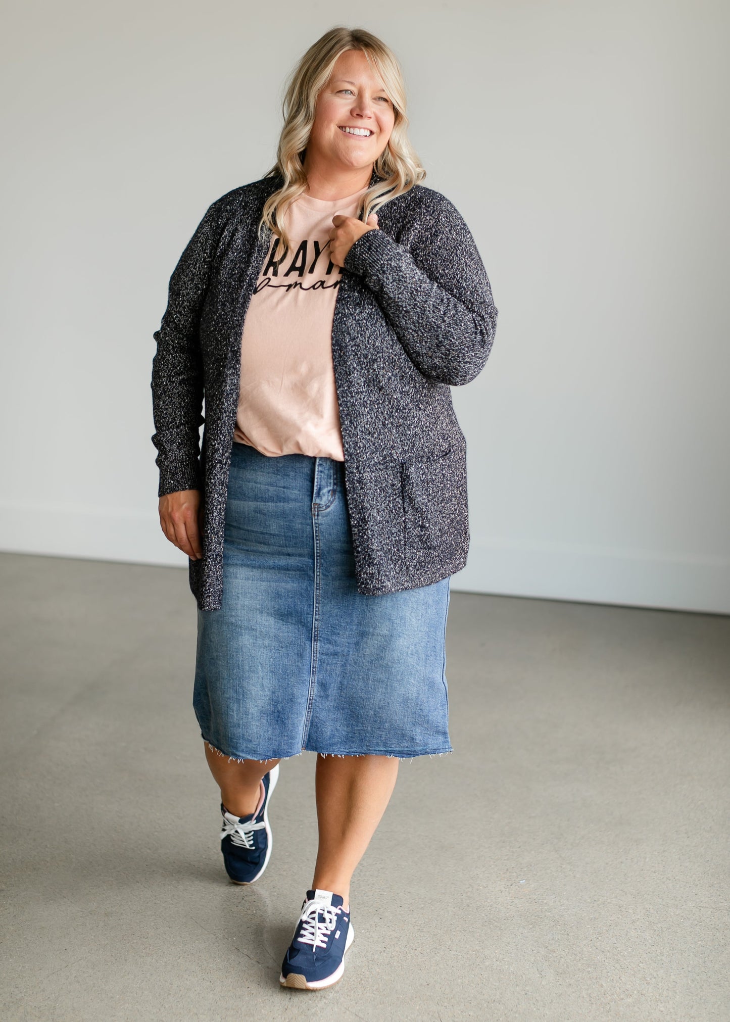 Speckled Knit Open Front Cardigan FF Tops