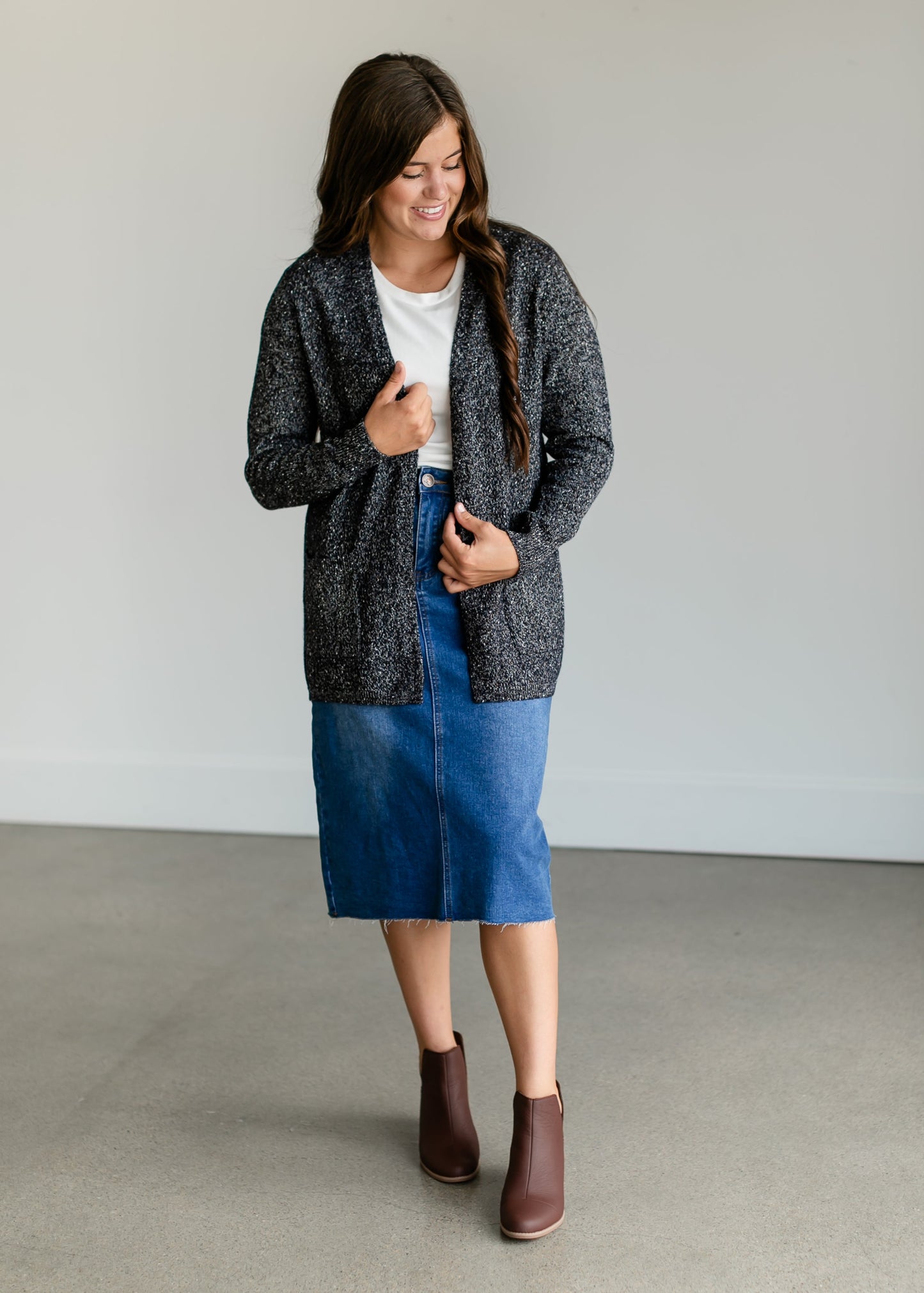 Speckled Knit Open Front Cardigan FF Tops