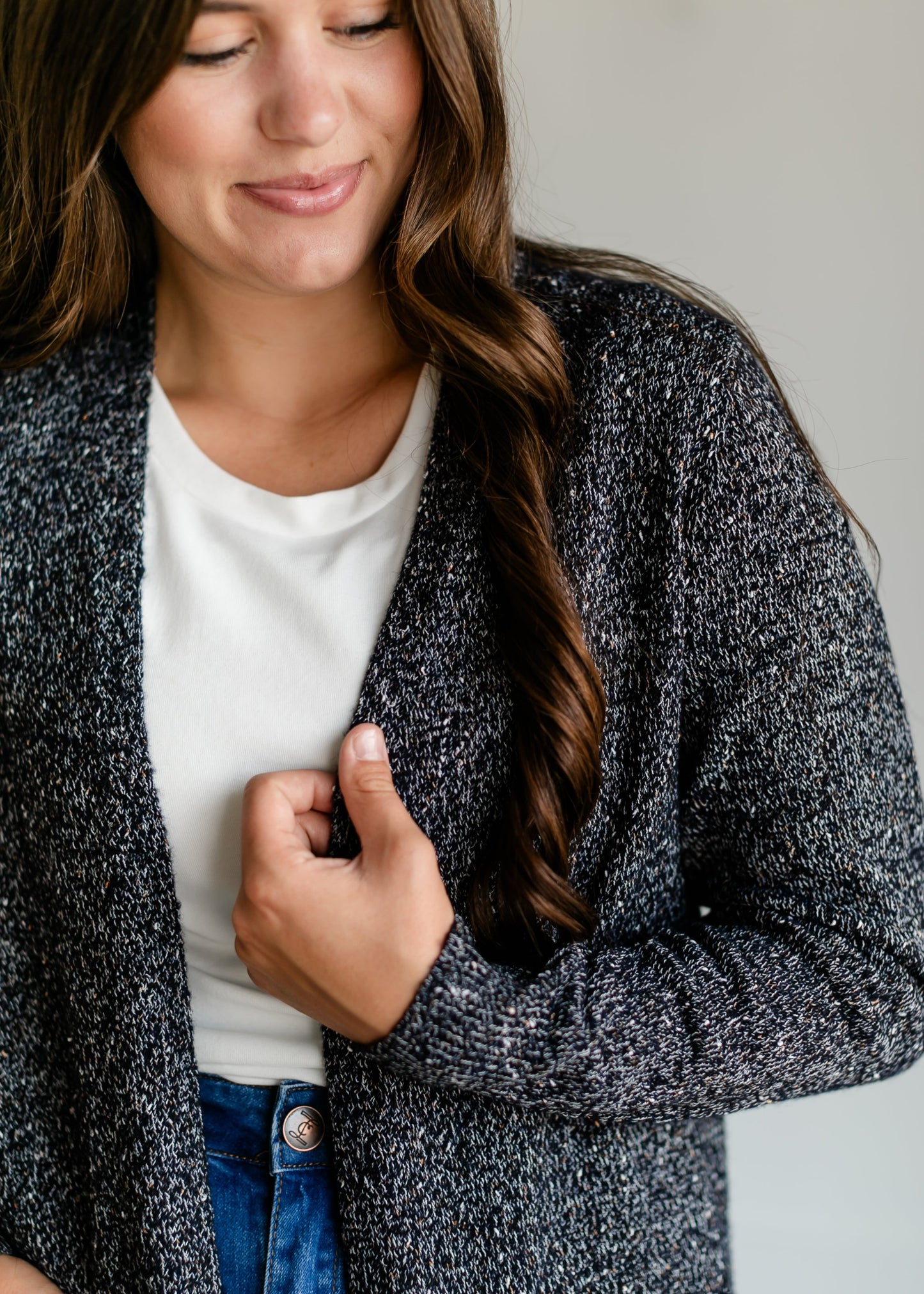 Speckled Knit Open Front Cardigan FF Tops