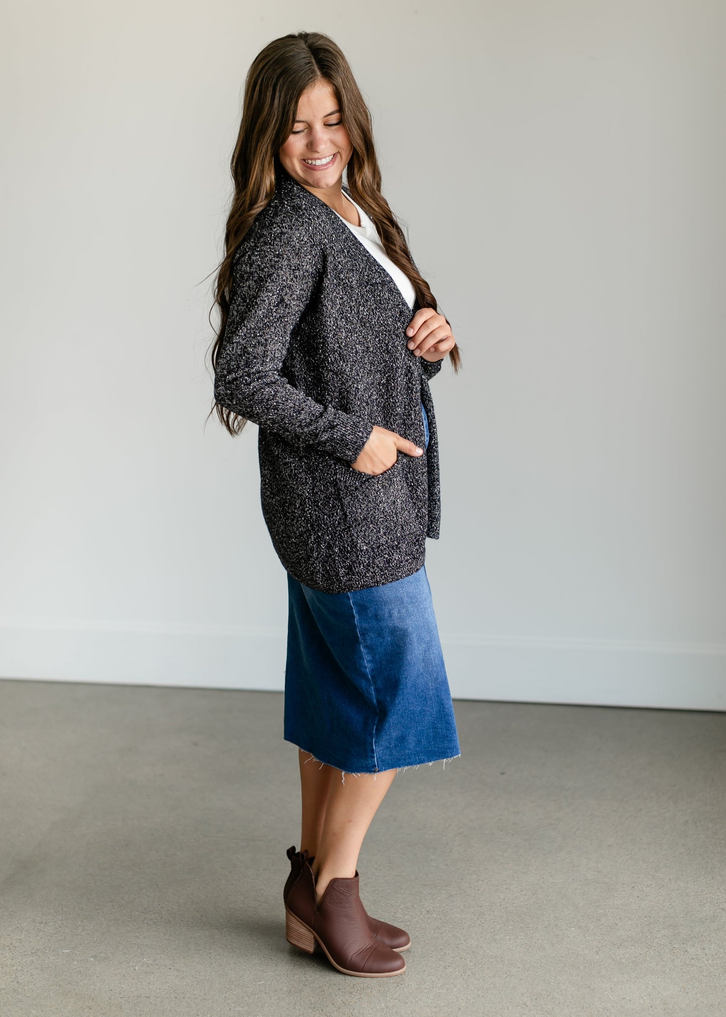 Speckled Knit Open Front Cardigan FF Tops