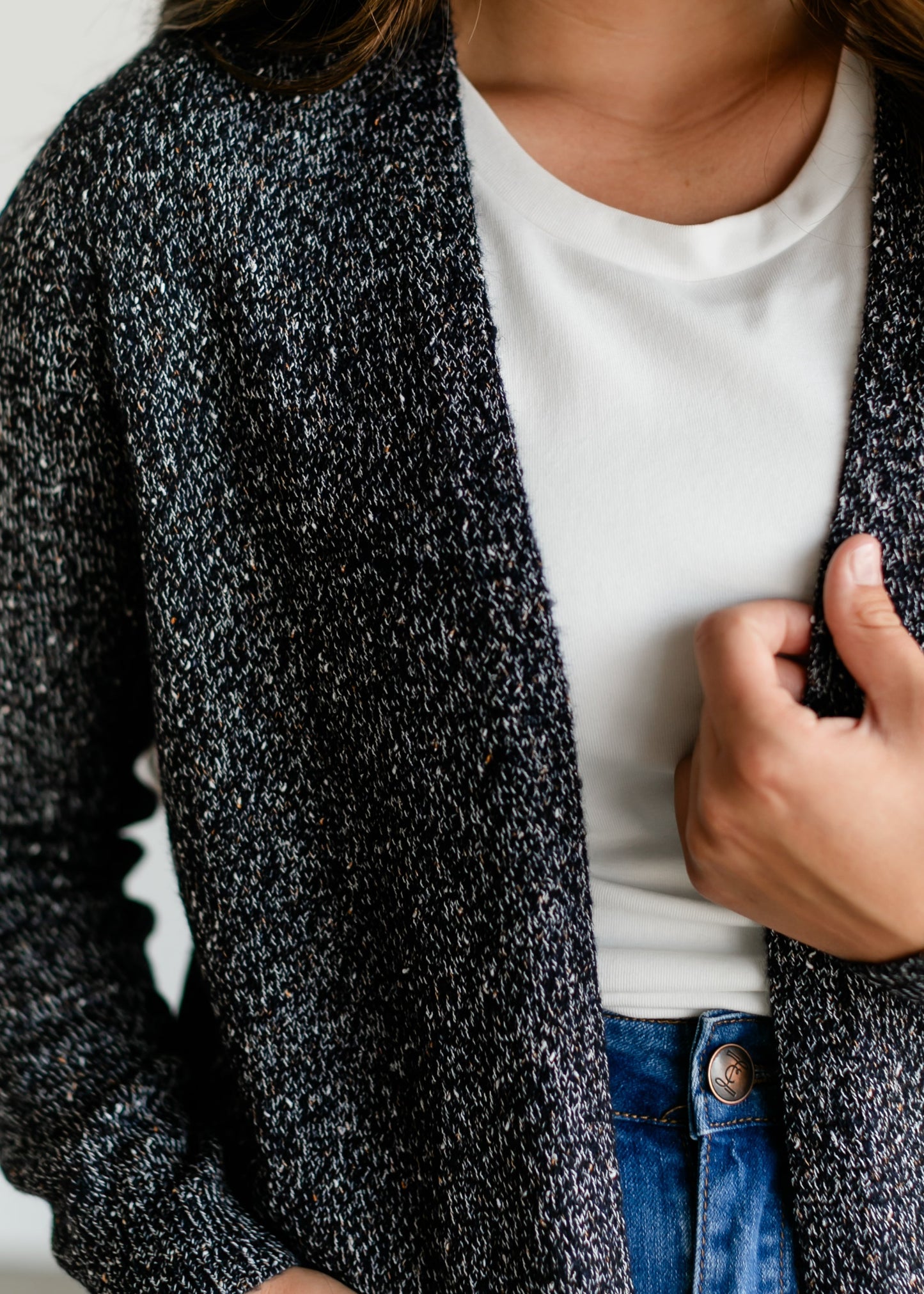 Speckled Knit Open Front Cardigan FF Tops