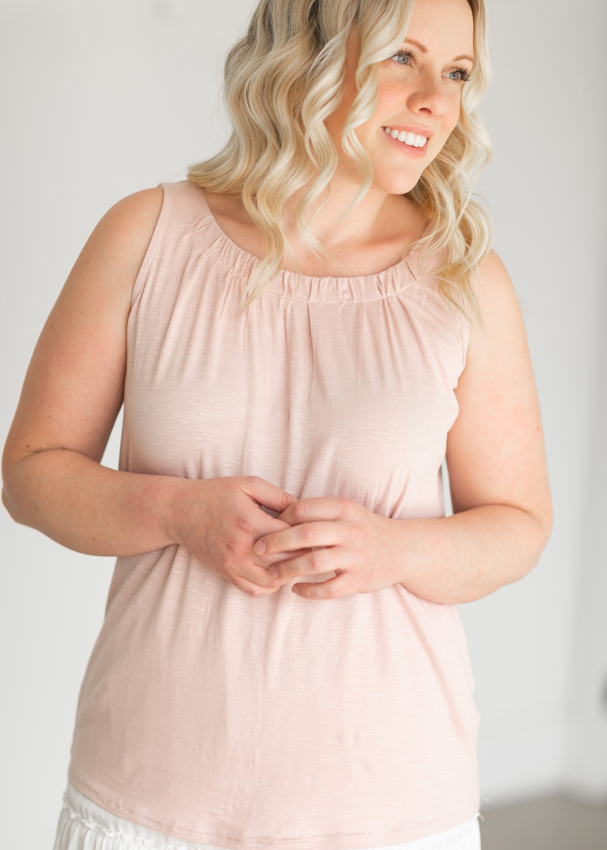 Spring Essential Pleated Neck Layering Tank Tops