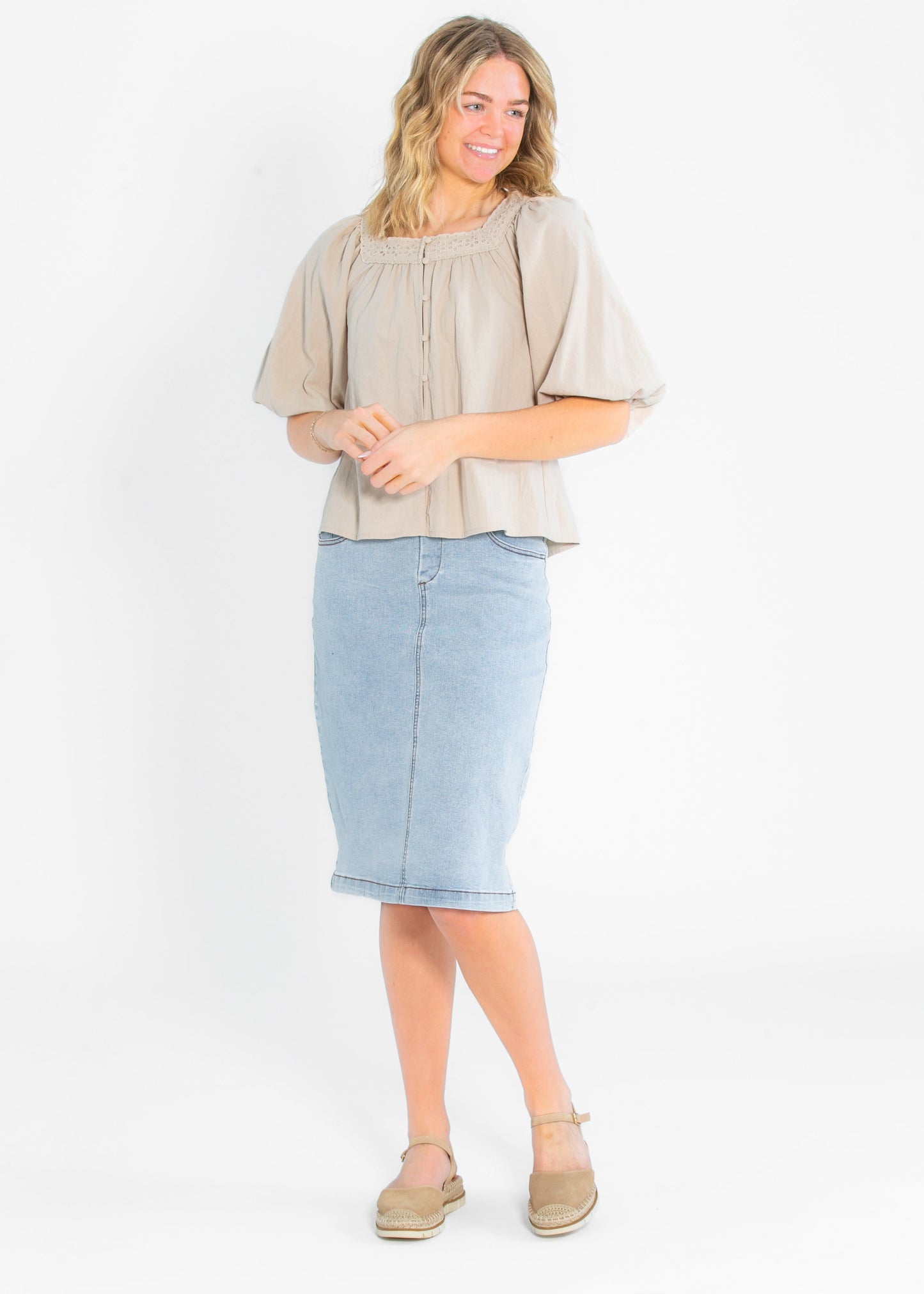 Square Neck Eyelet Lace Trimmed Top FF Tops