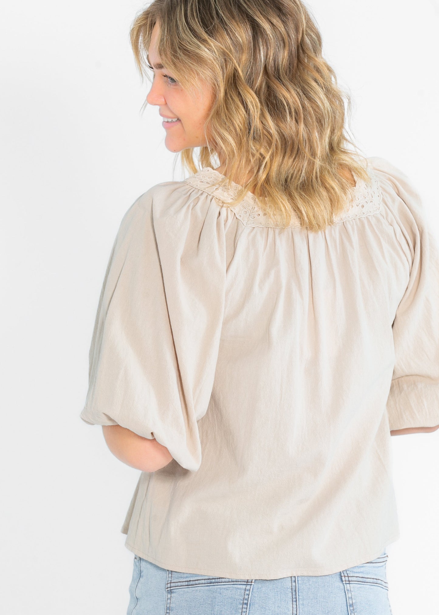 Square Neck Eyelet Lace Trimmed Top FF Tops