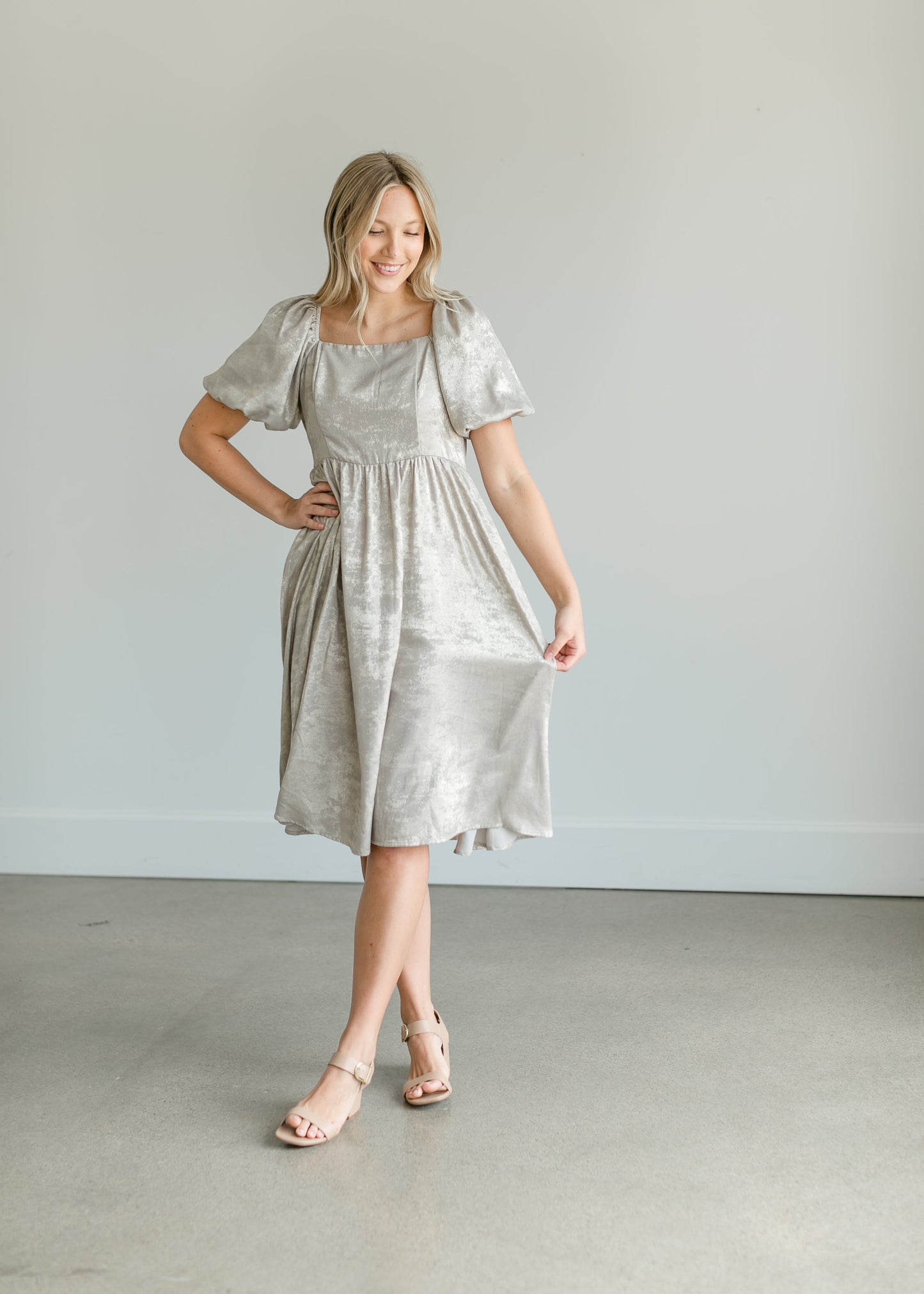 Square Neck Puff Sleeve Midi Dress Dresses