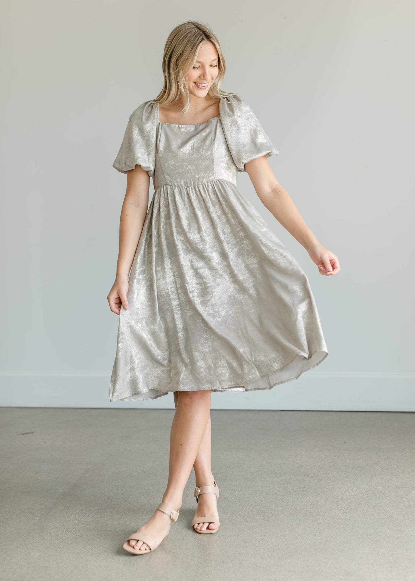 Square Neck Puff Sleeve Midi Dress Dresses