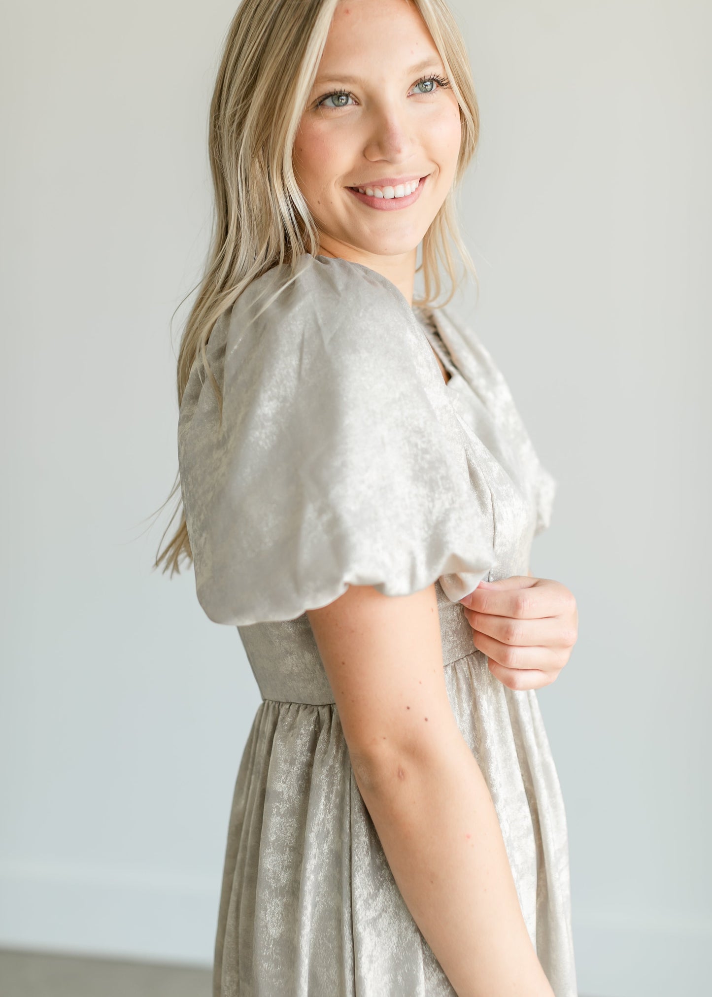 Square Neck Puff Sleeve Midi Dress Dresses