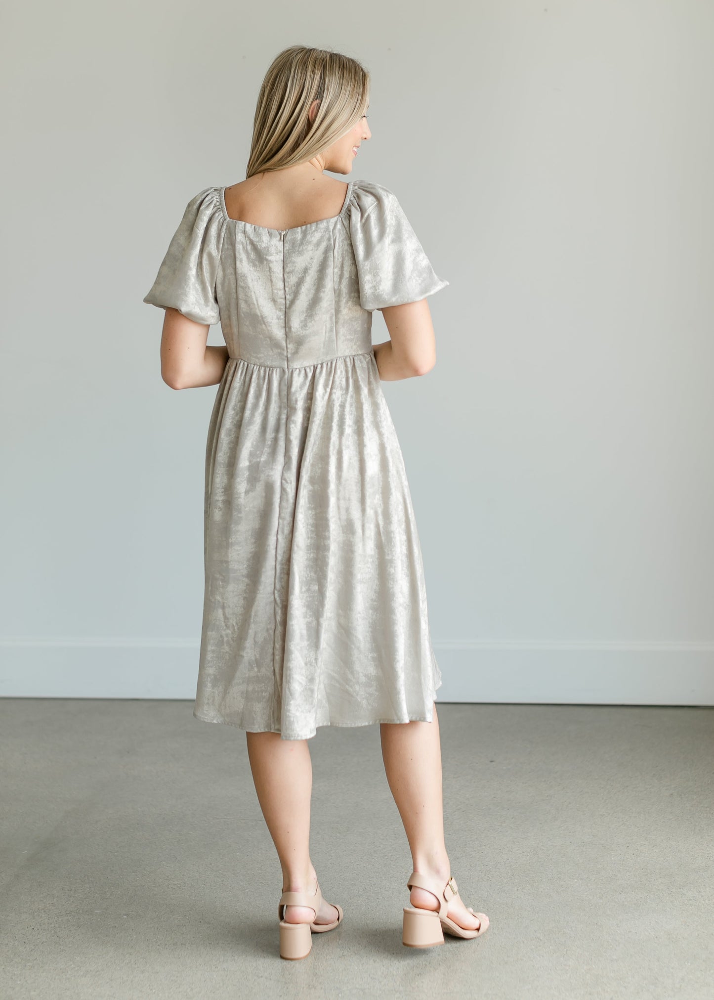 Square Neck Puff Sleeve Midi Dress Dresses