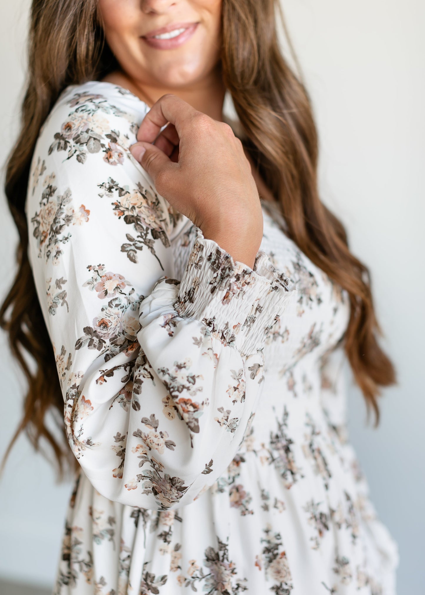 Square Neck Smocked Rose Midi Dress FF Dresses