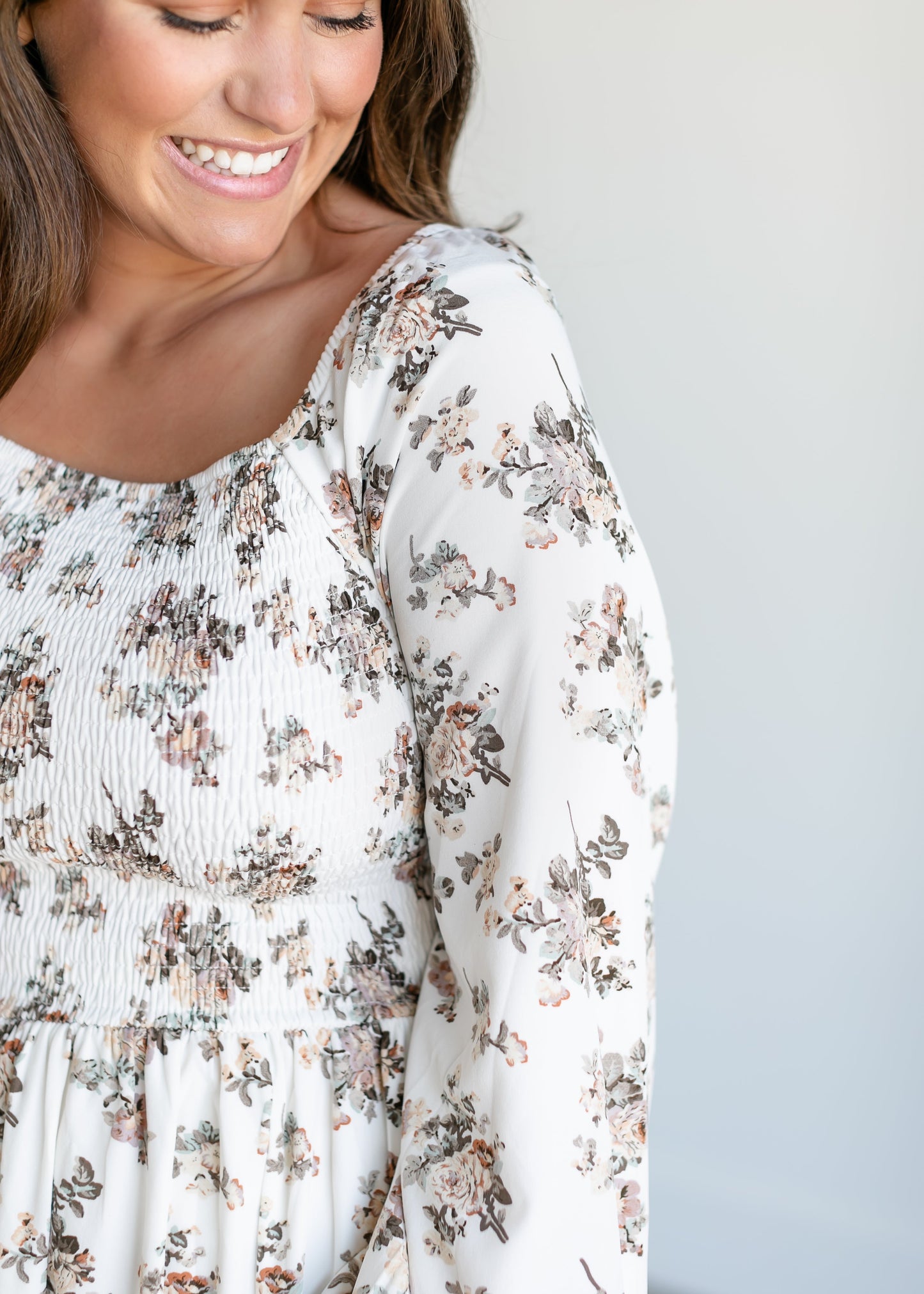 Square Neck Smocked Rose Midi Dress FF Dresses