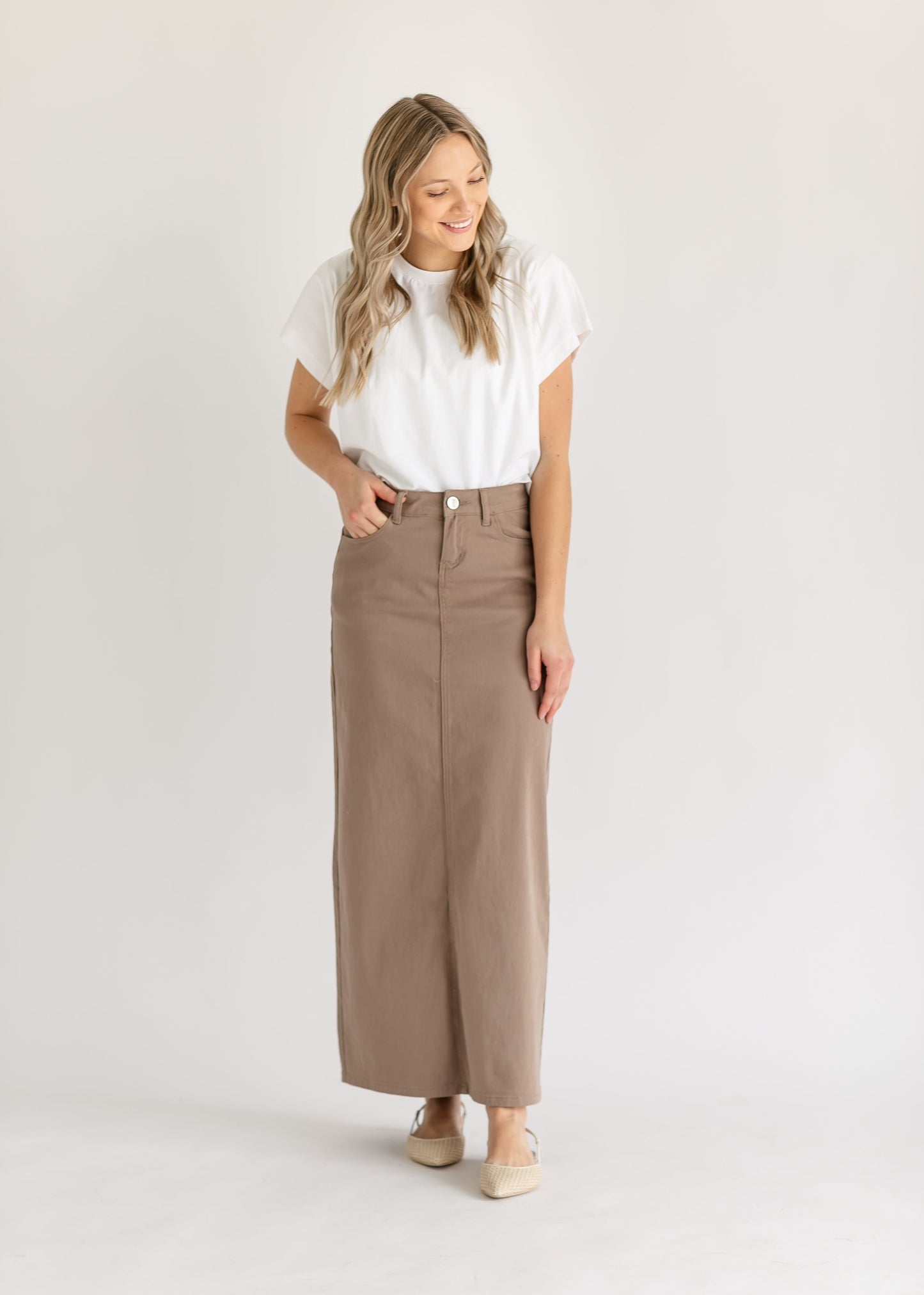 Stella Desert Taupe Long Denim Skirt IC Skirts