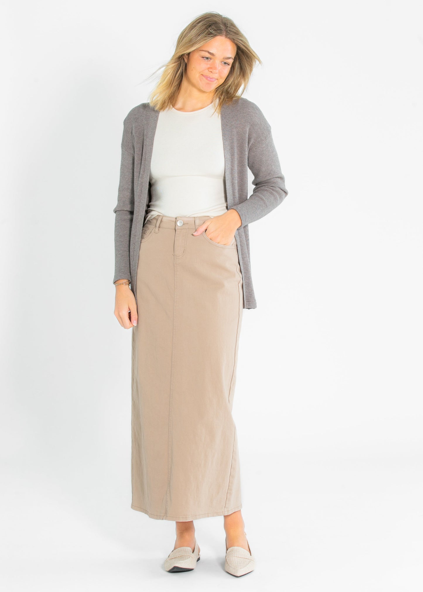Stella Simply Taupe Denim Maxi Skirt IC Skirts