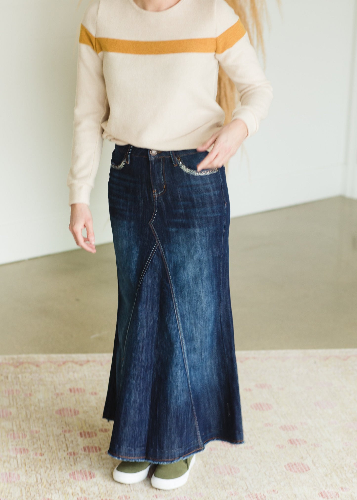 Stitched A-Line Long Denim Skirt - FINAL SALE Skirts