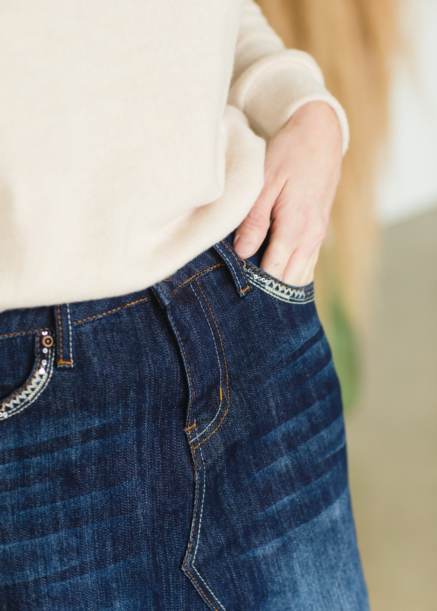 Stitched A-Line Long Denim Skirt - FINAL SALE Skirts