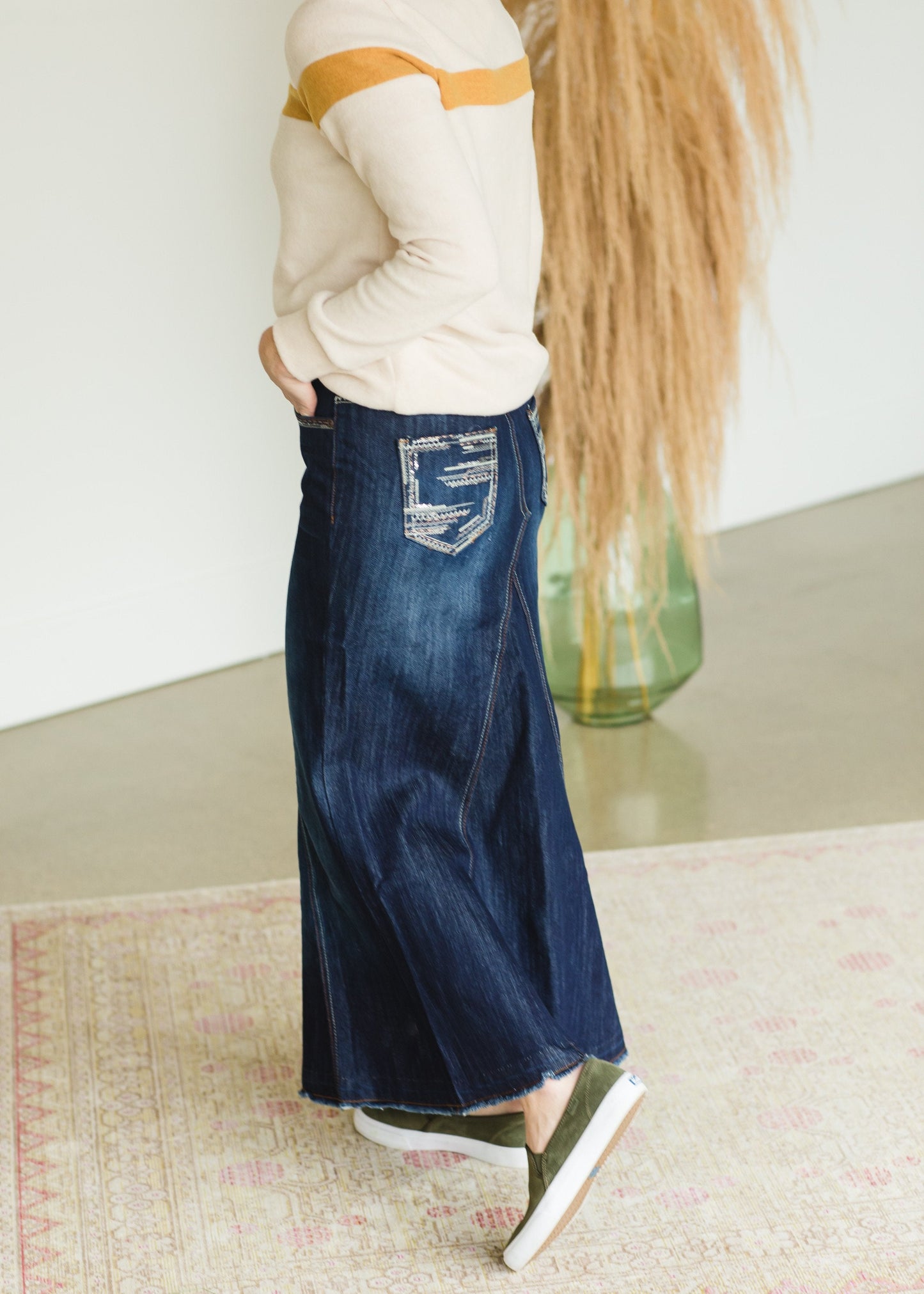 Stitched A-Line Long Denim Skirt - FINAL SALE Skirts