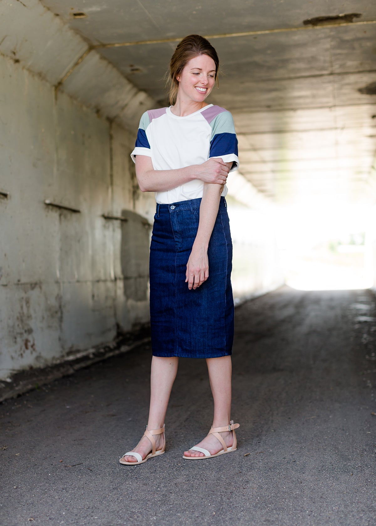 Straight Fit Dark Denim Midi Skirt - Final Sale Skirts