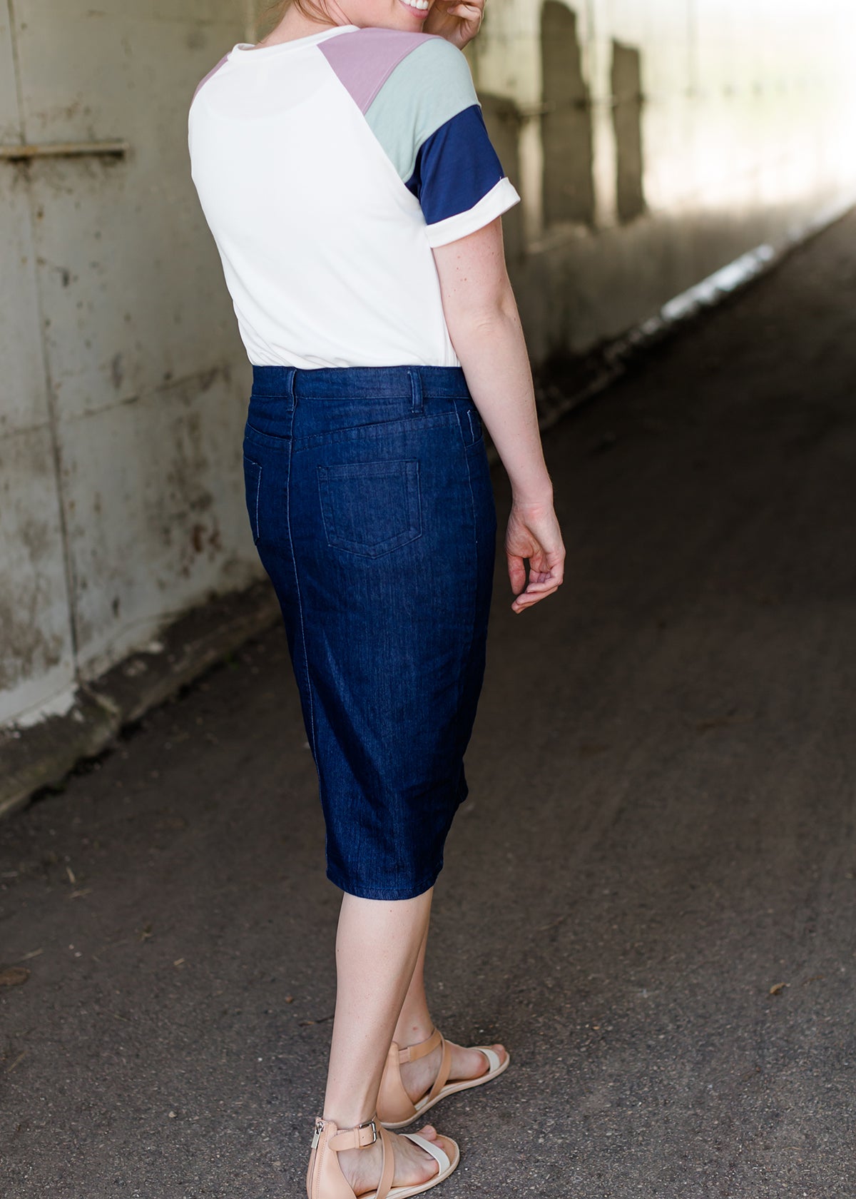 Straight Fit Dark Denim Midi Skirt - Final Sale Skirts