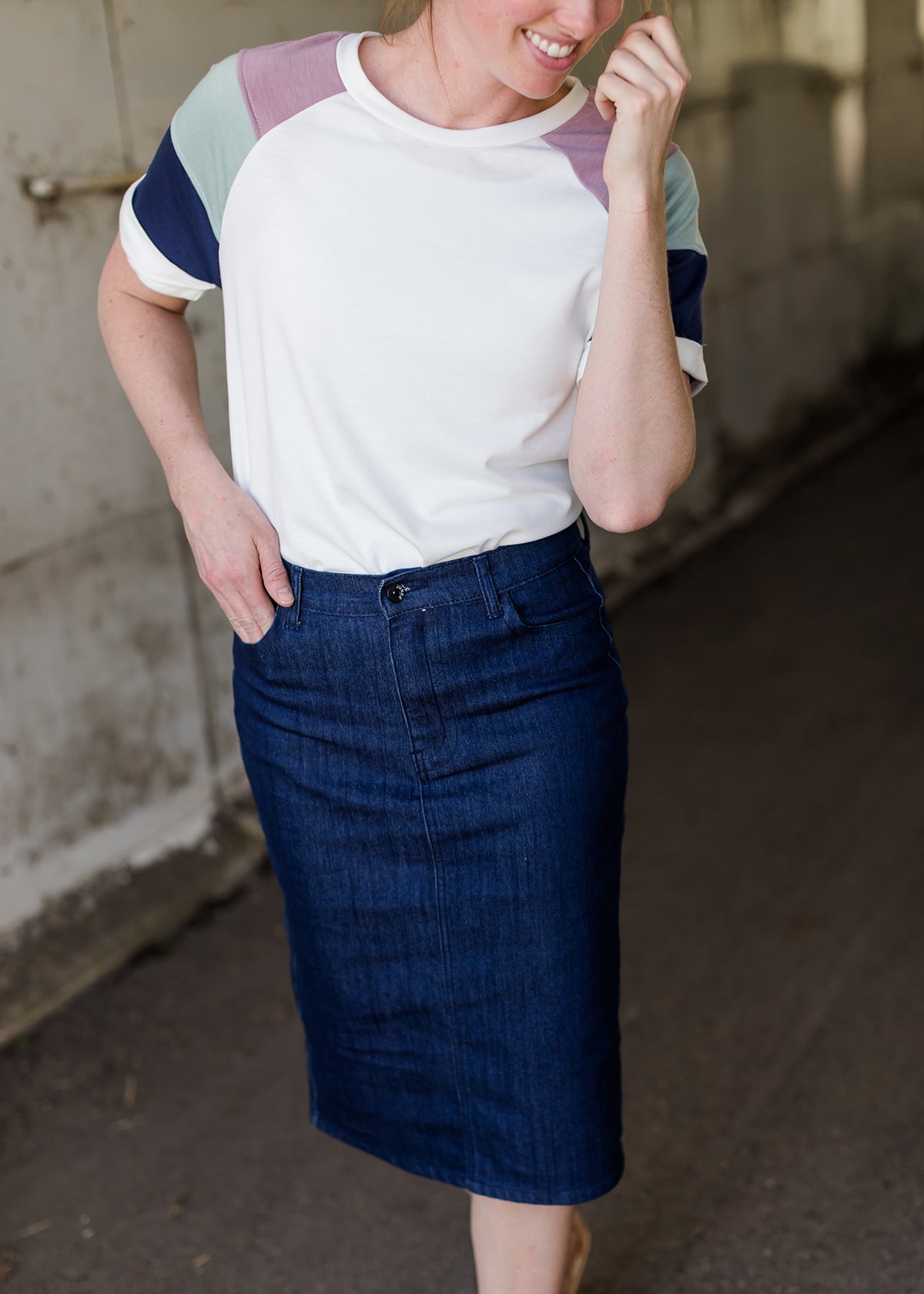 Straight Fit Dark Denim Midi Skirt - Final Sale Skirts