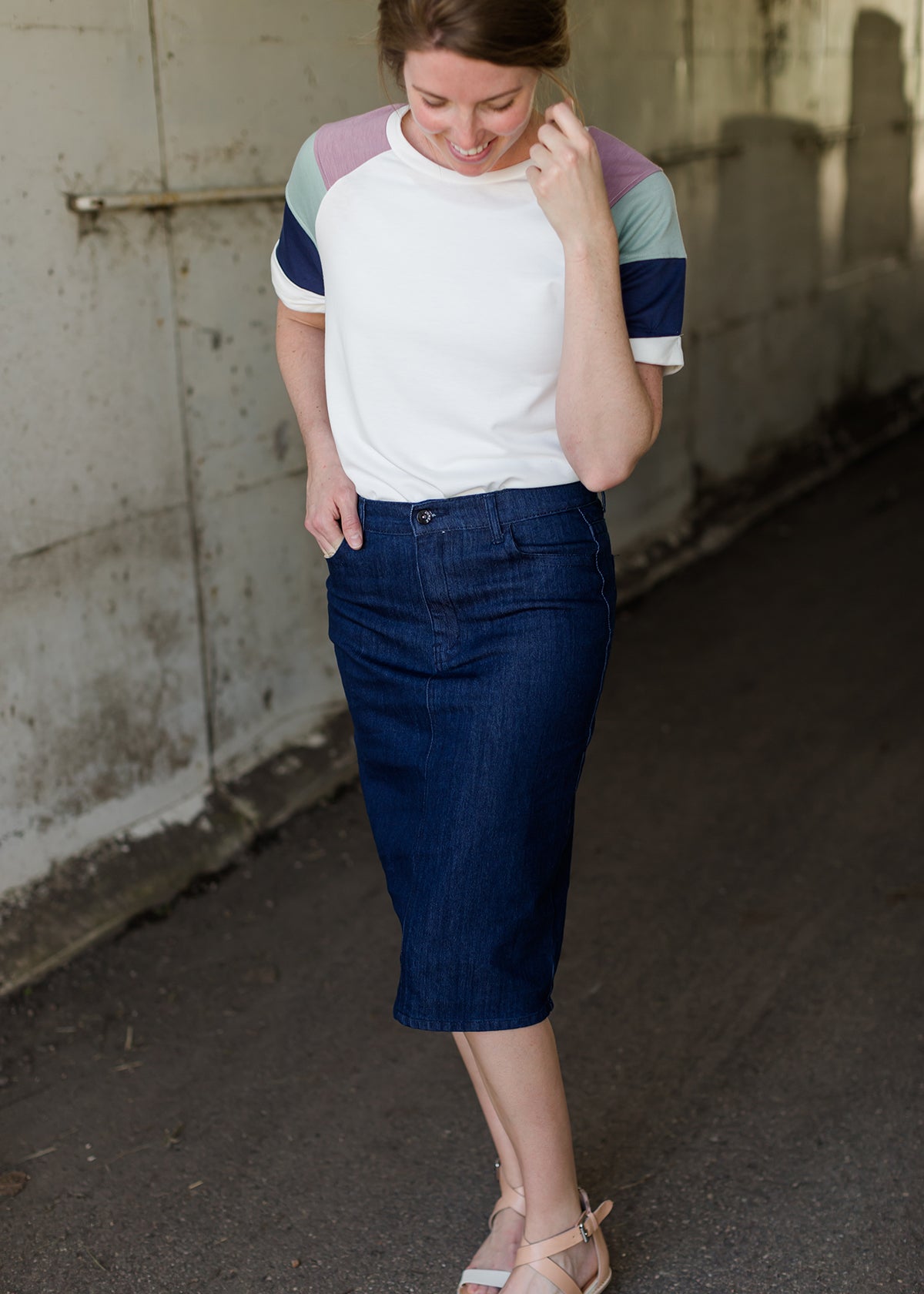 Straight Fit Dark Denim Midi Skirt - Final Sale Skirts