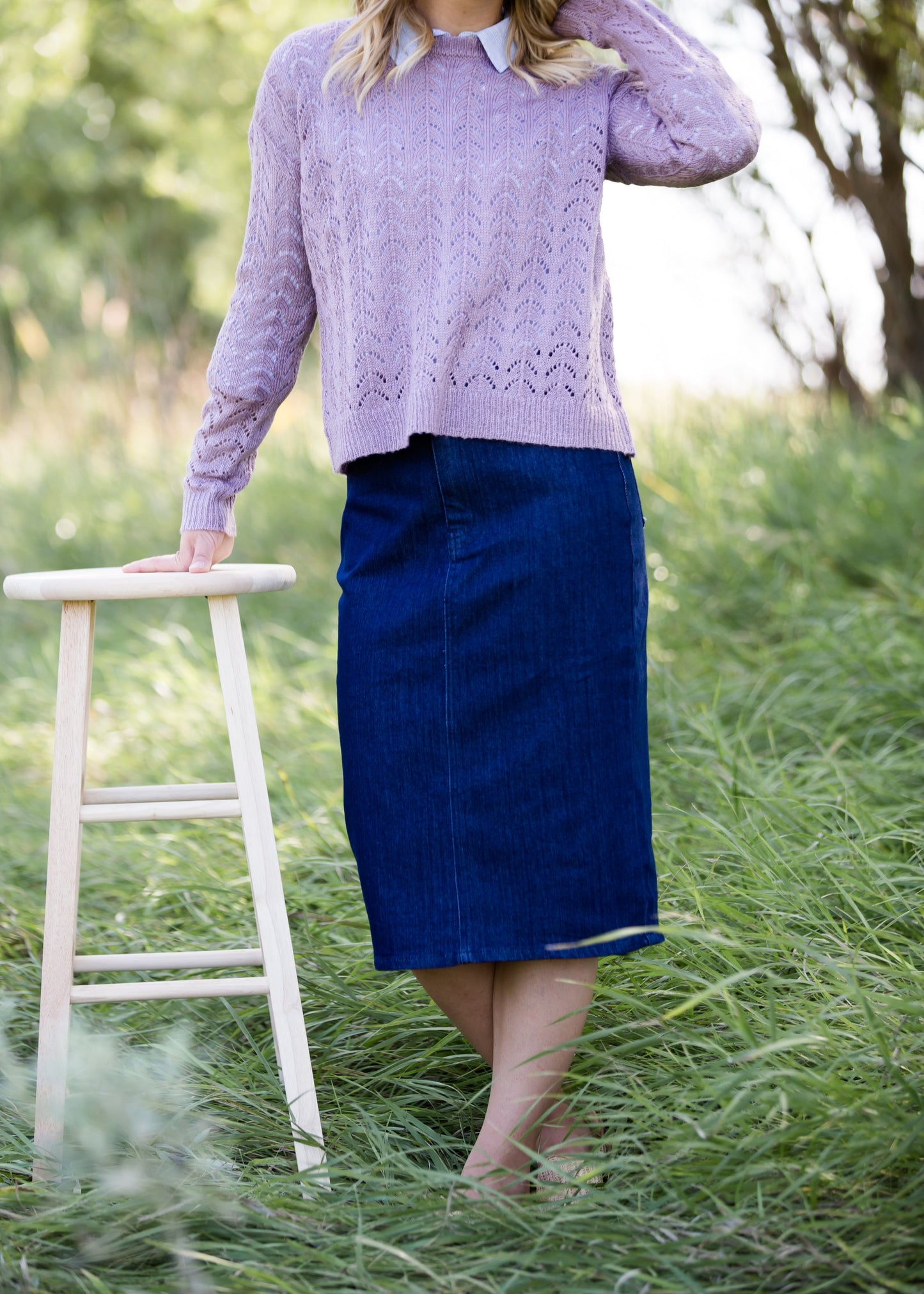 Straight Fit Dark Denim Midi Skirt - Final Sale Skirts