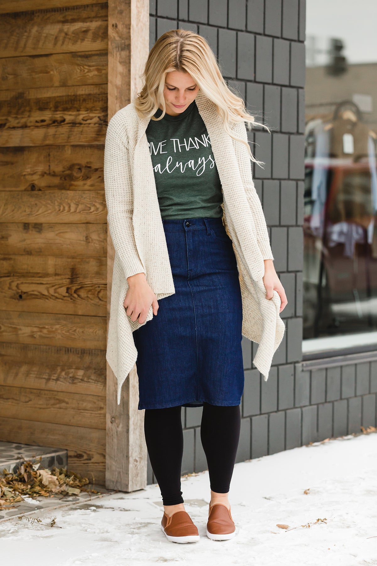 Straight Fit Dark Denim Midi Skirt - Final Sale Skirts