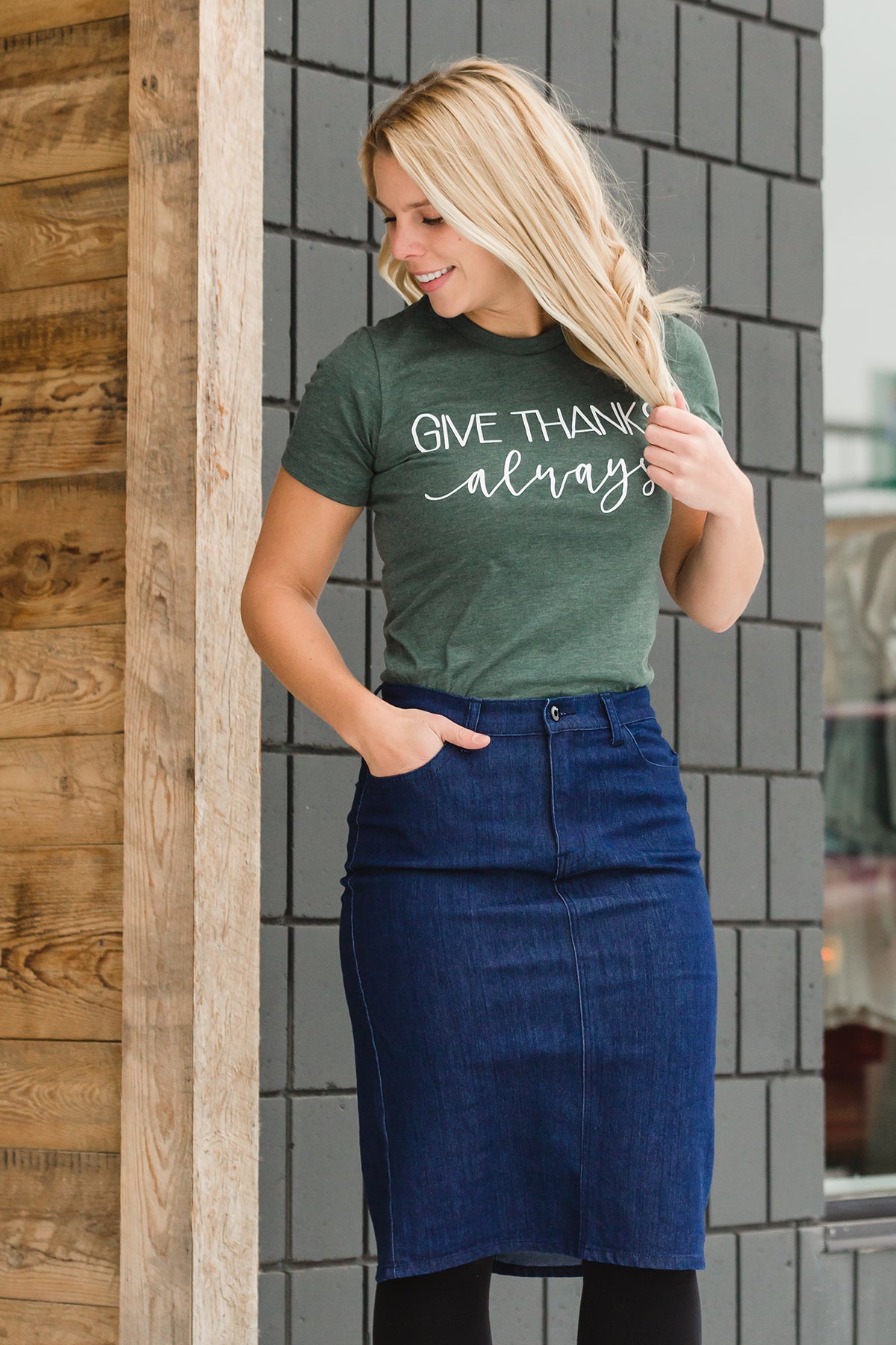 Straight Fit Dark Denim Midi Skirt - Final Sale Skirts
