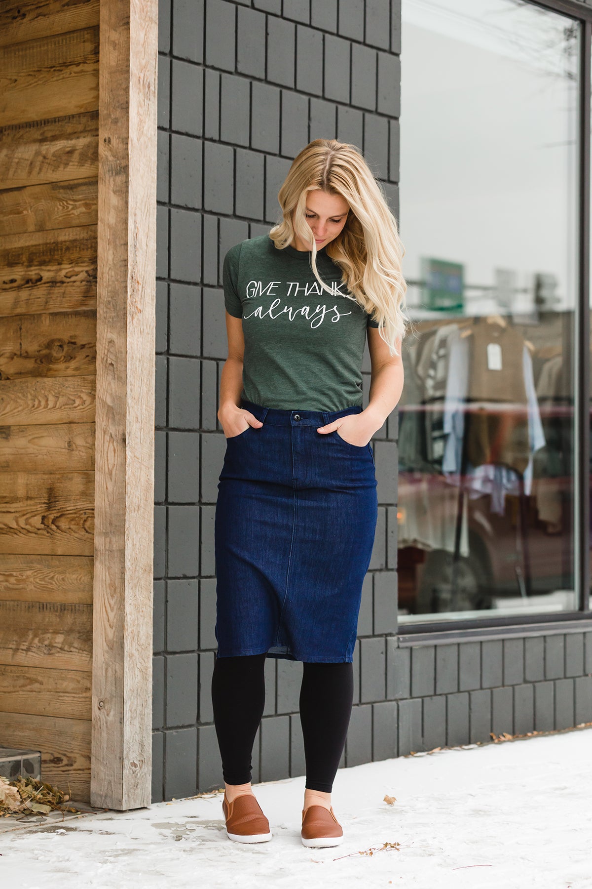 Straight Fit Dark Denim Midi Skirt - Final Sale Skirts
