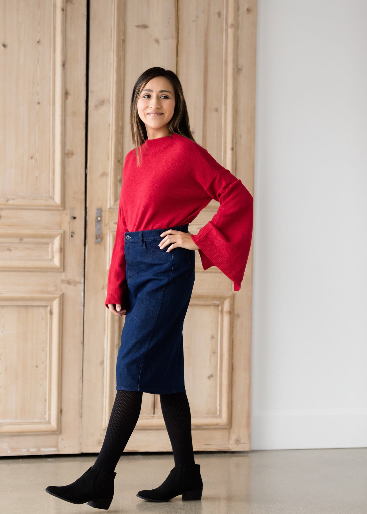 Straight Fit Dark Denim Midi Skirt - Final Sale Skirts