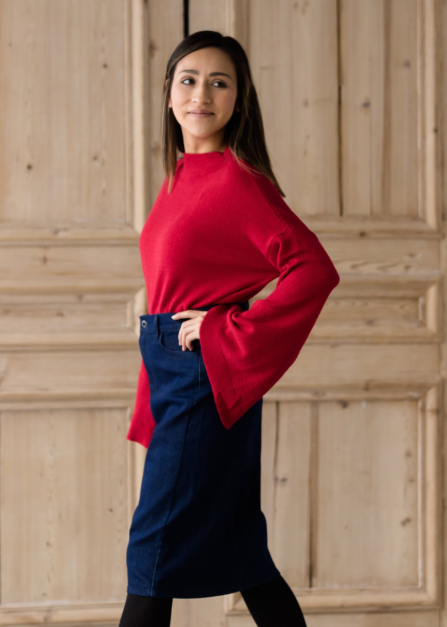 Straight Fit Dark Denim Midi Skirt - Final Sale Skirts