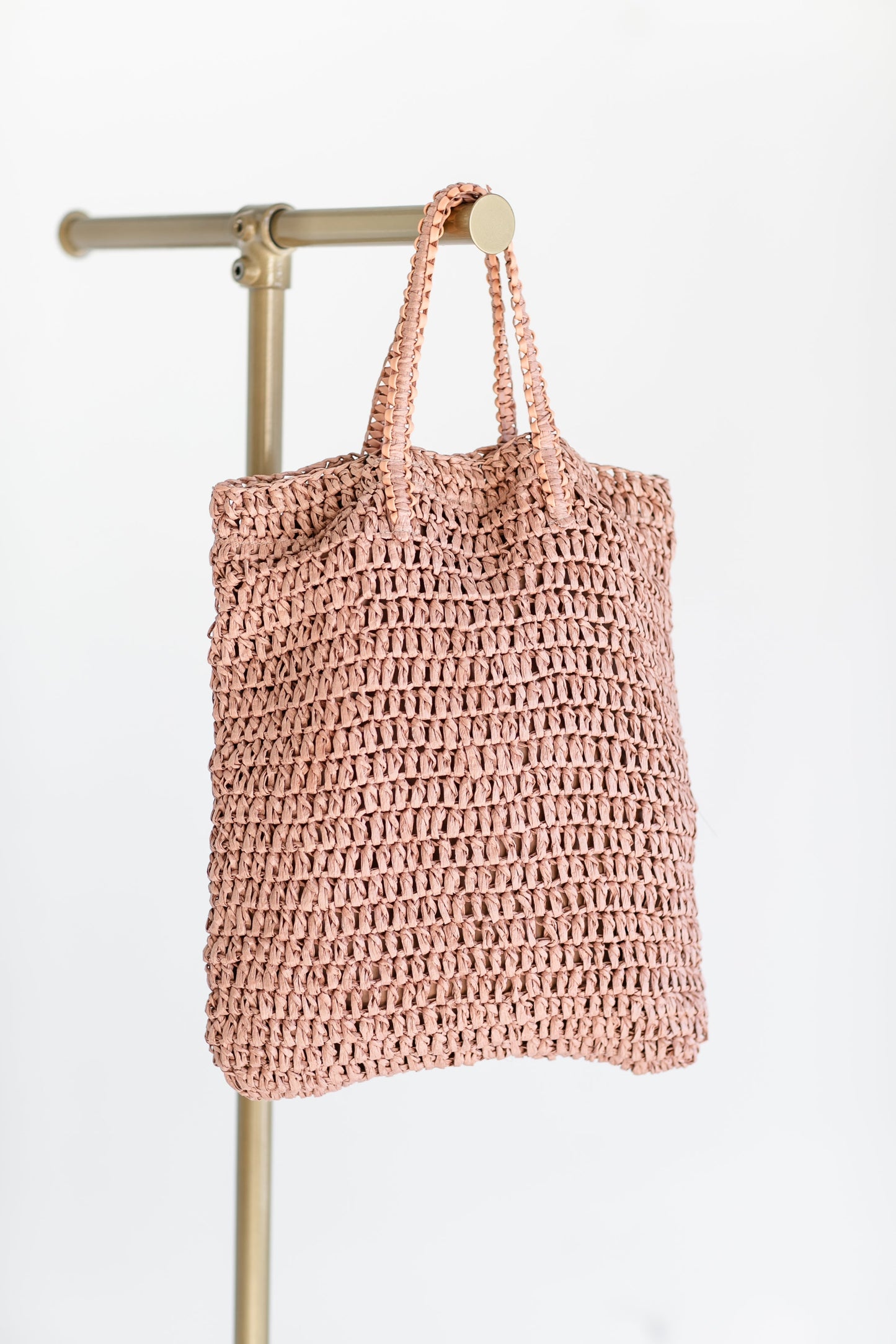 Straw Lined Tote Bag Accessories Pink