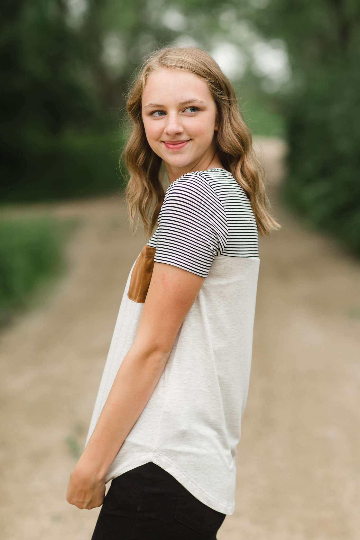 Stripe and Block Pocket Tee Tops