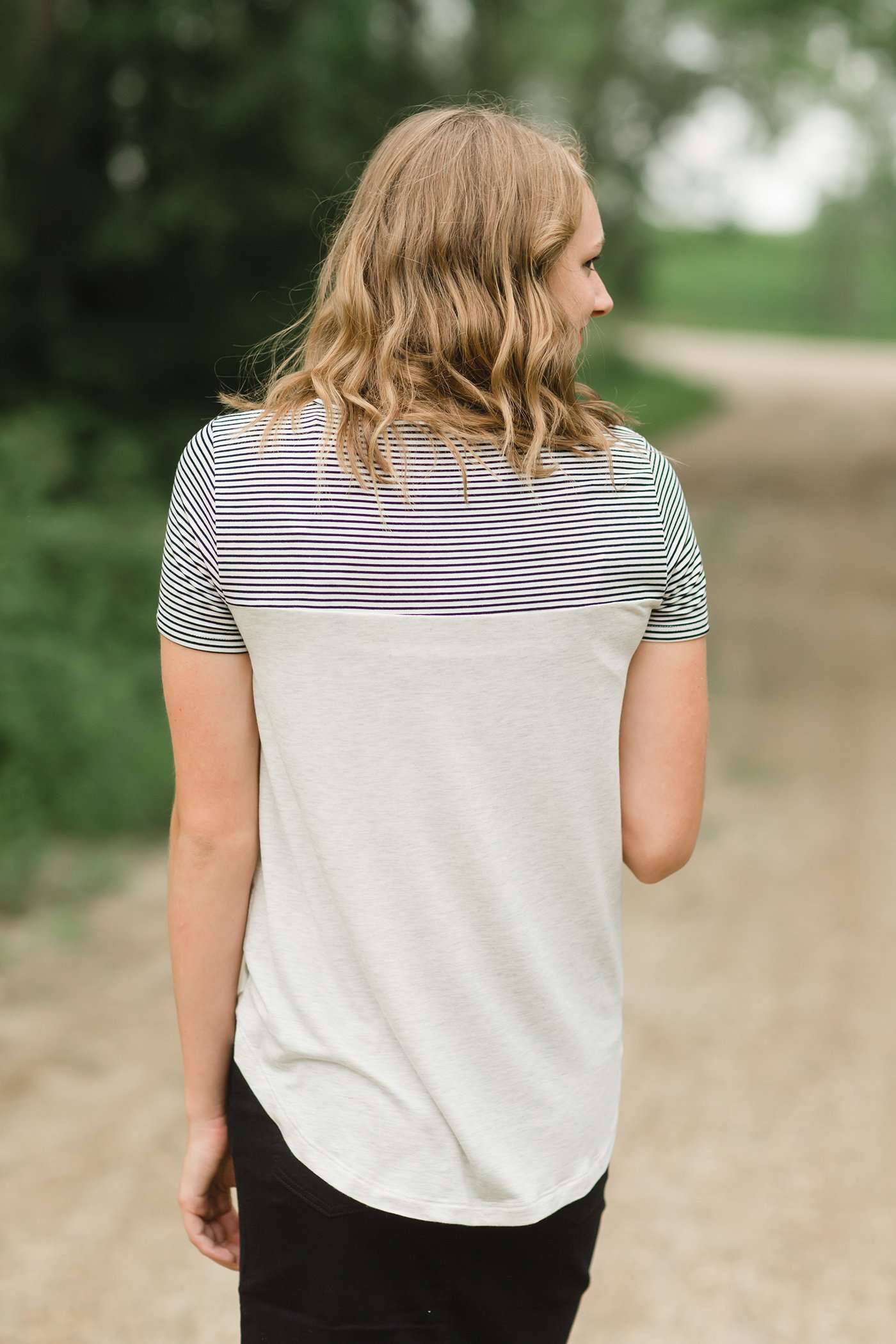 Stripe and Block Pocket Tee Tops