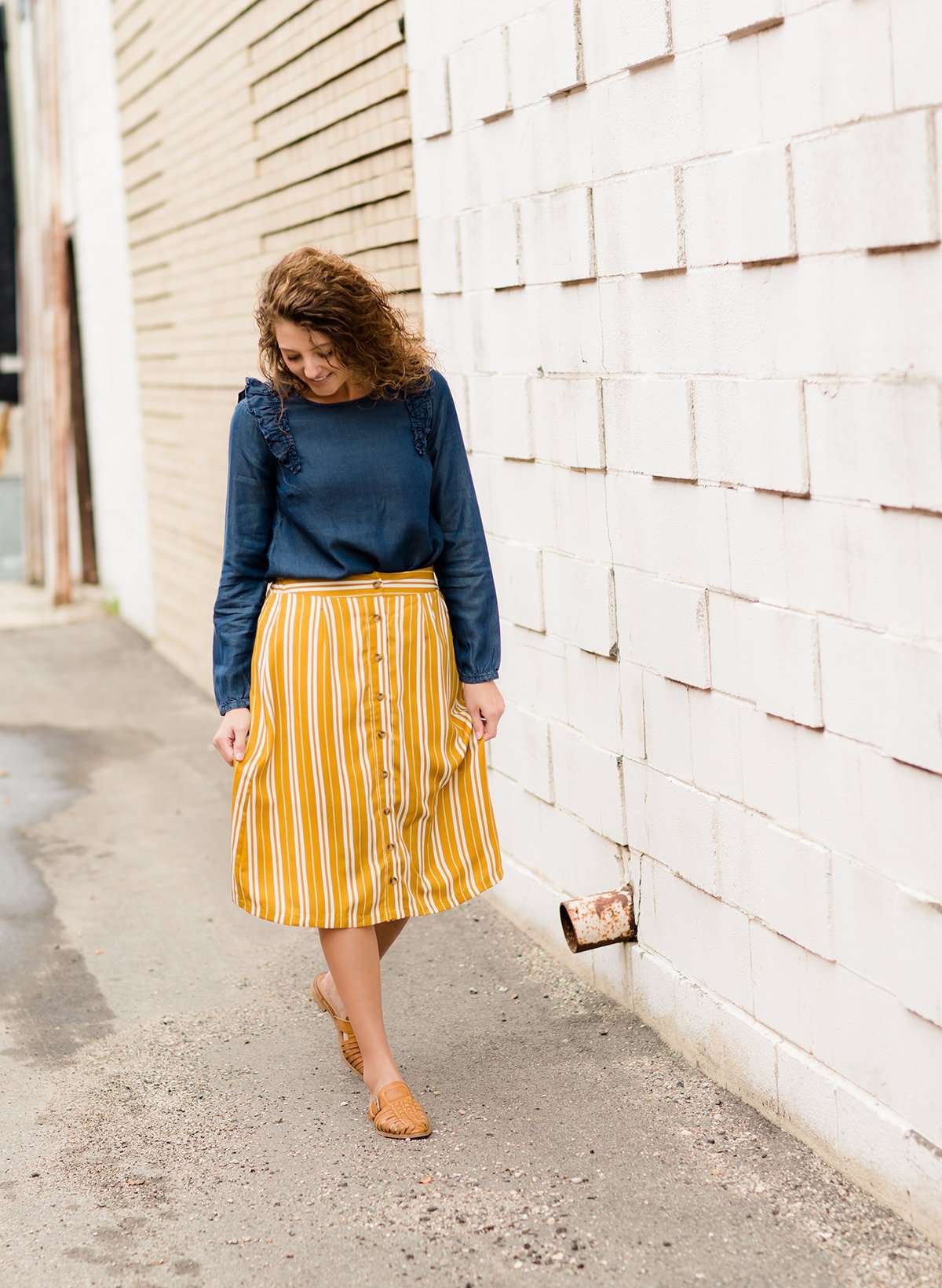 Stripe Button Midi Skirt Skirts