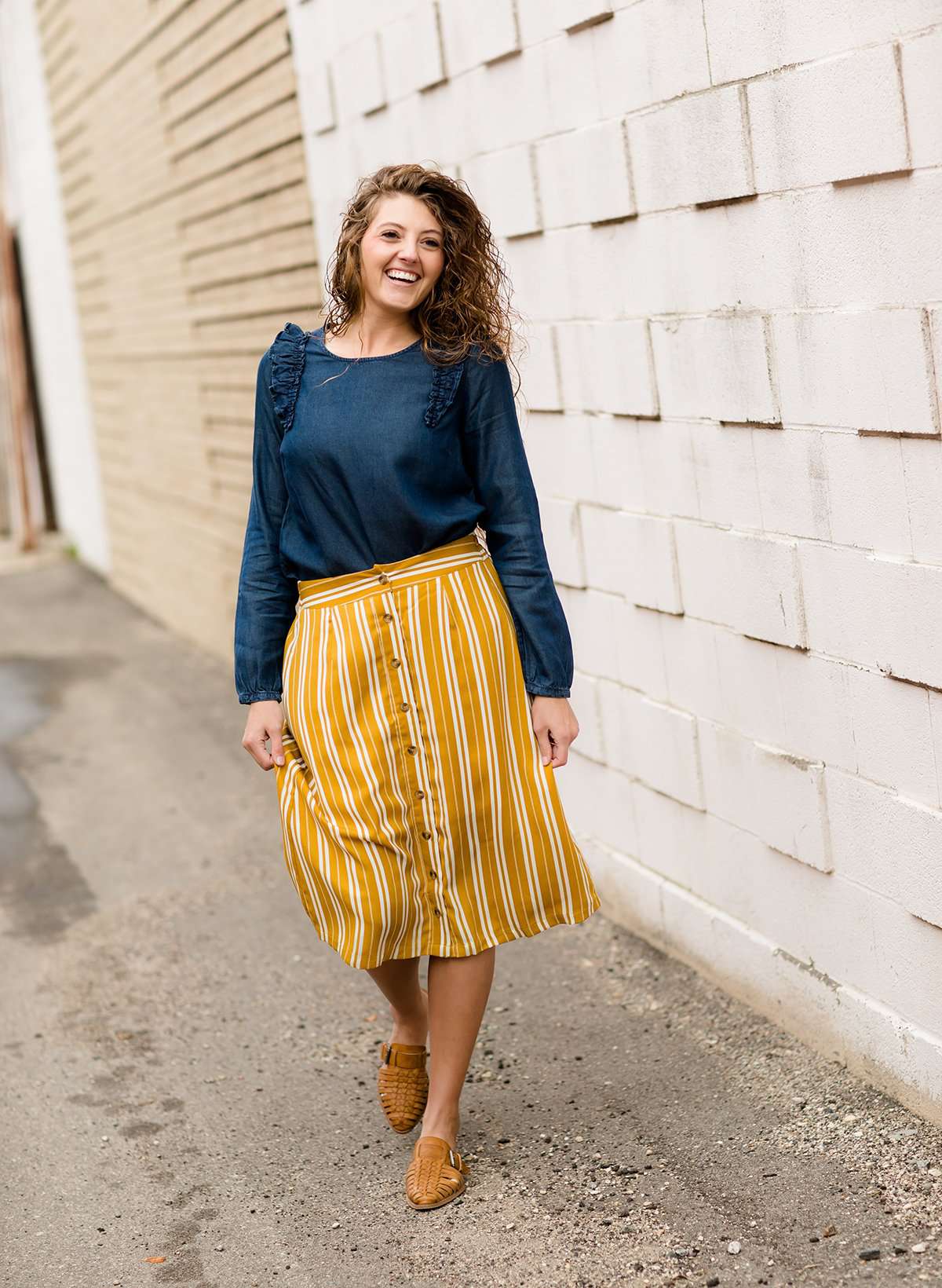 Stripe Button Midi Skirt Skirts