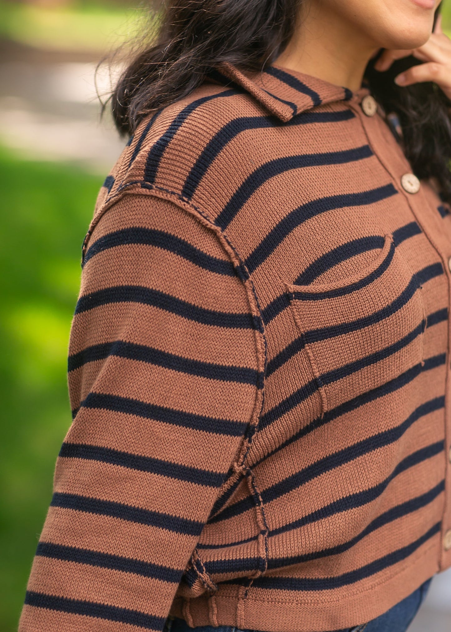 Stripe Collared Raw Seam Cardigan FF Layering Essentials
