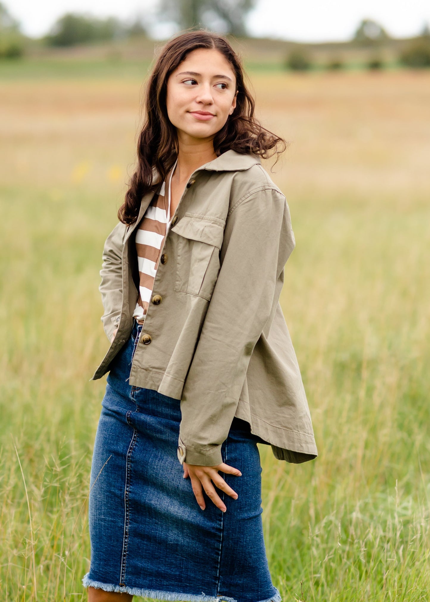 Stripe Faux Button Top - FINAL SALE FF Tops