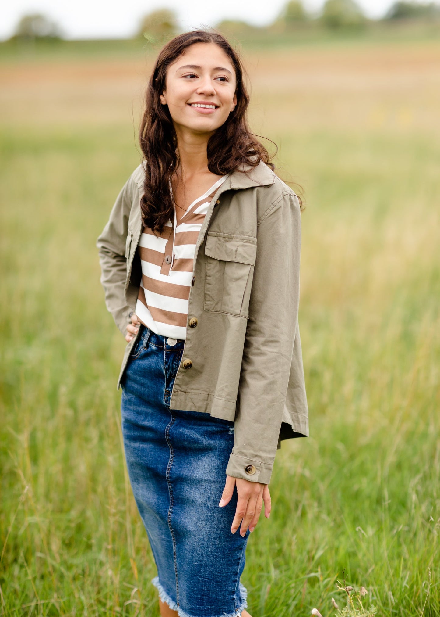 Stripe Faux Button Top - FINAL SALE FF Tops